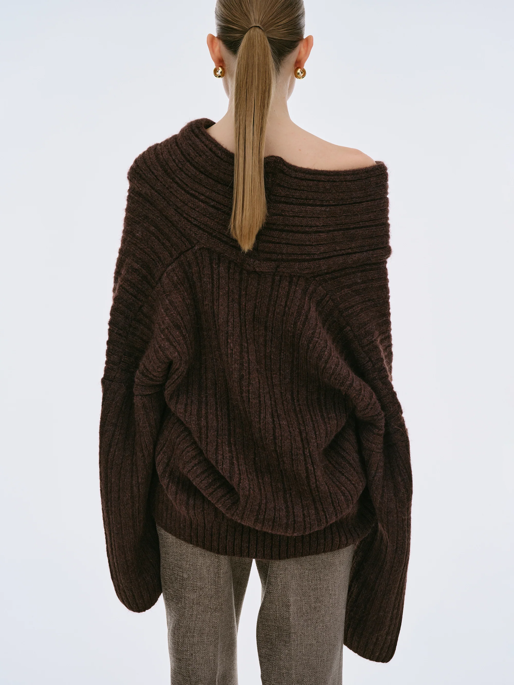 Becca Oversized High Roll Knit Pullover, Chocolate - Image 9