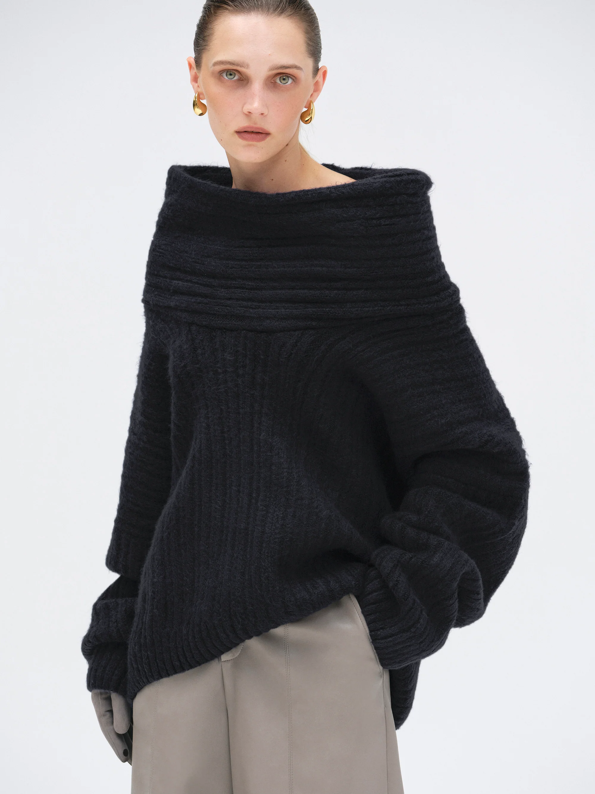 Becca Oversized High Roll Knit Pullover, Midnight - Image 2