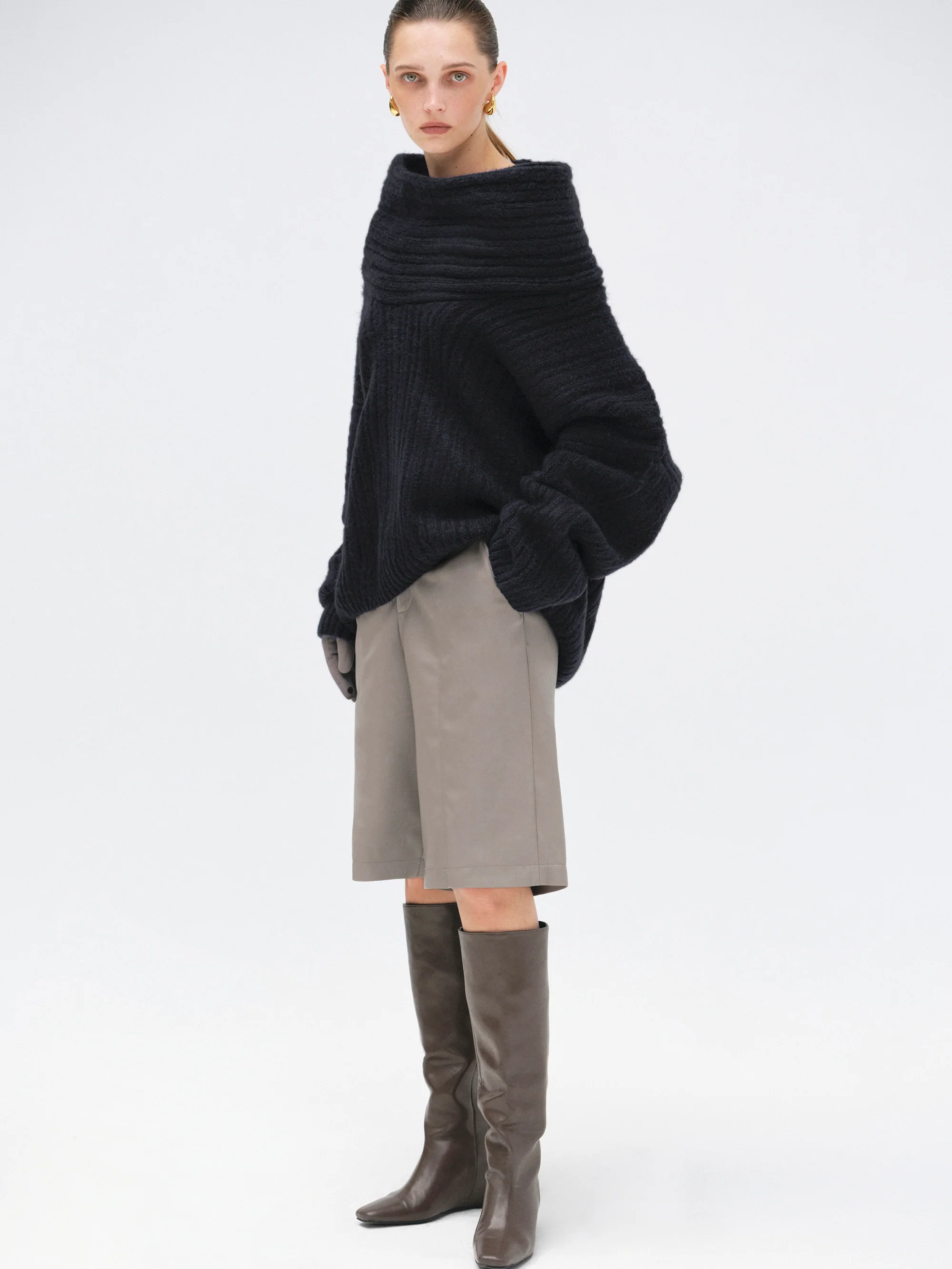 Becca Oversized High Roll Knit Pullover, Midnight - Image 3