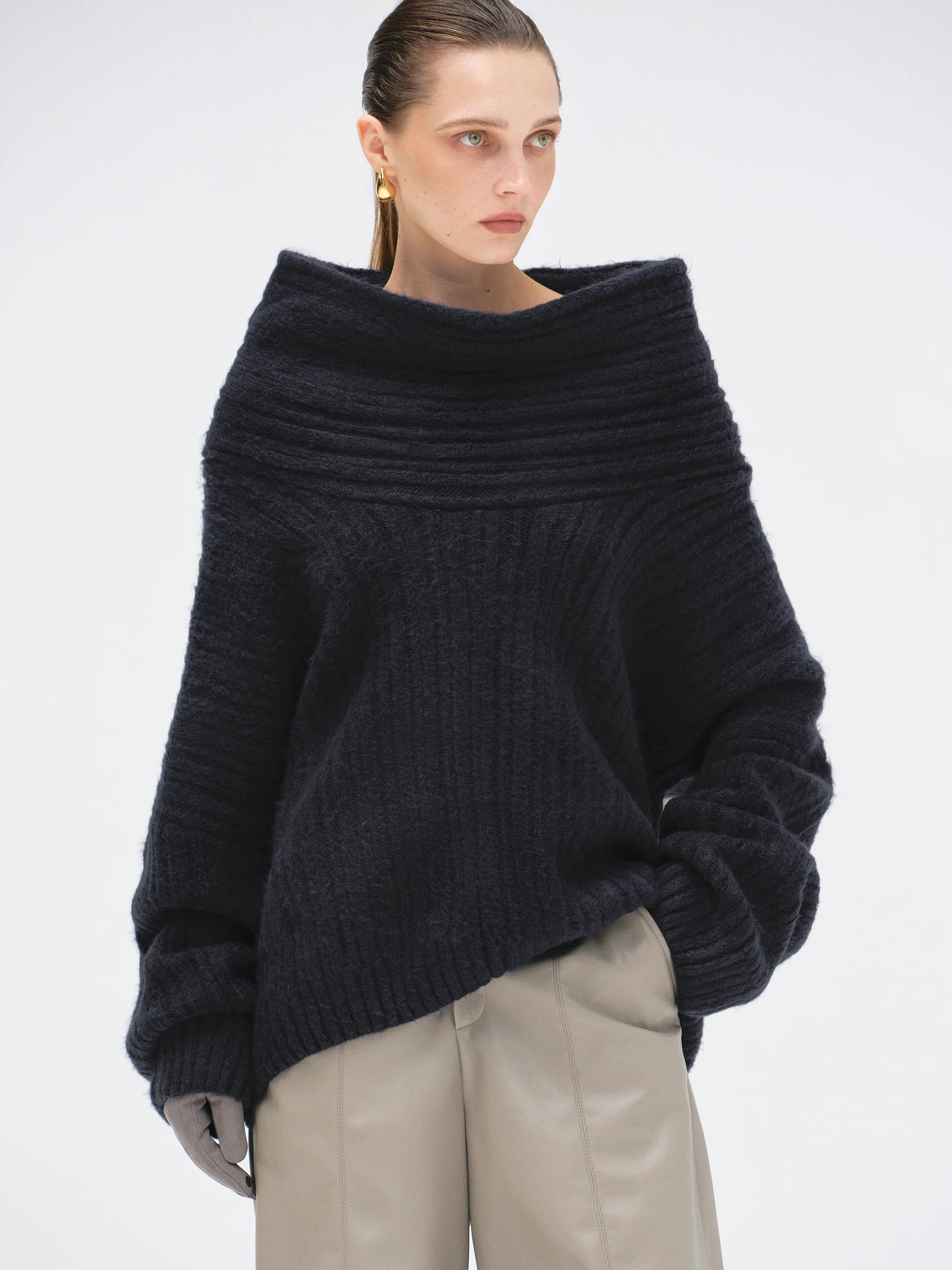 Becca Oversized High Roll Knit Pullover, Midnight - Image 4