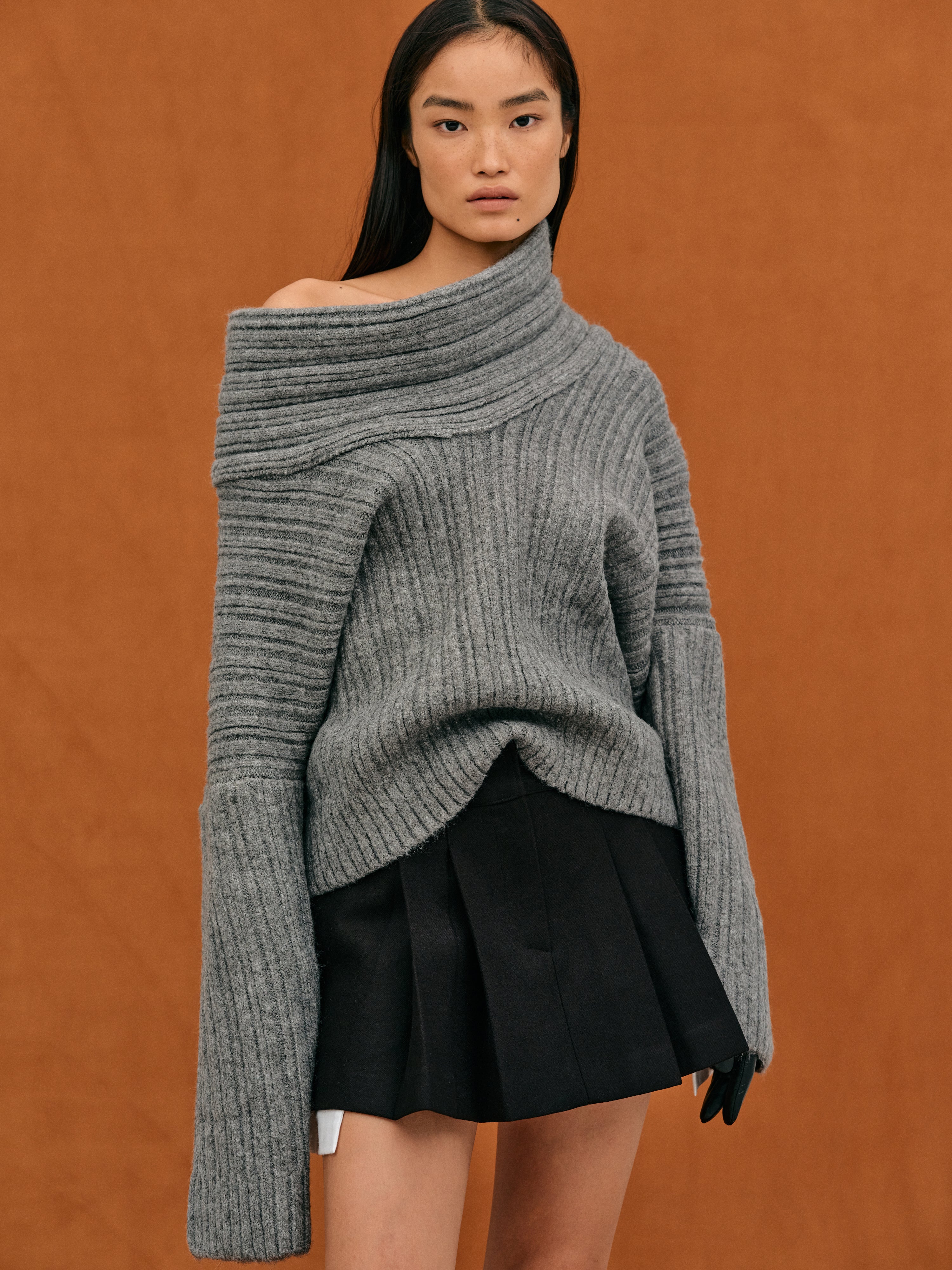 Becca Oversized High Roll Knit Pullover, Storm Grey - Image 3