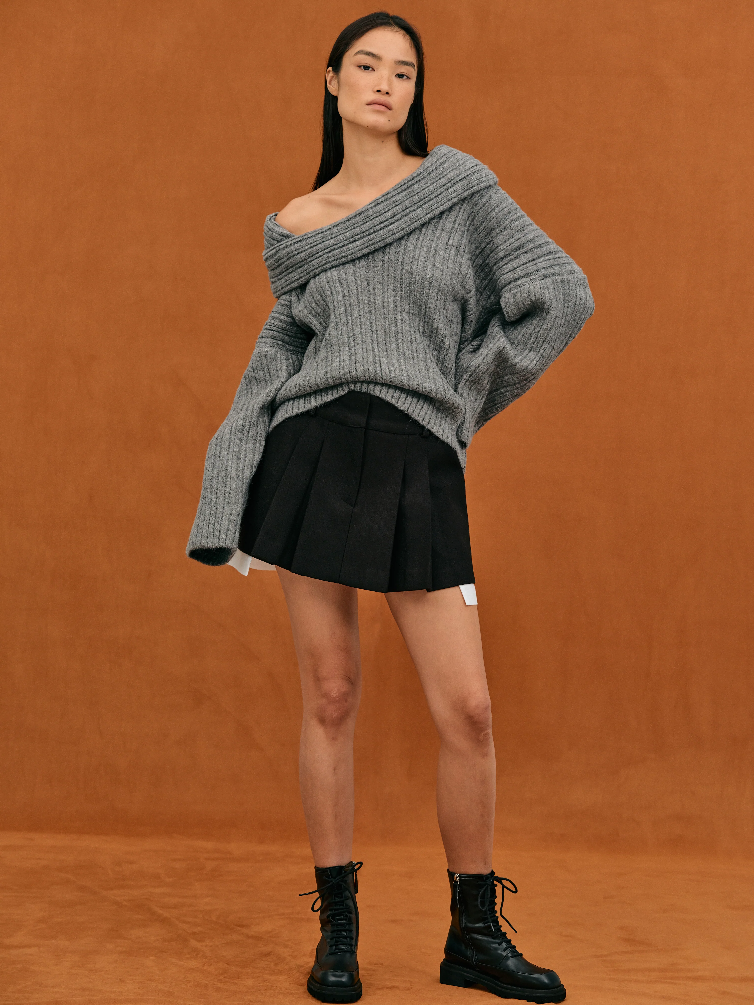 Becca Oversized High Roll Knit Pullover, Storm Grey - Image 4