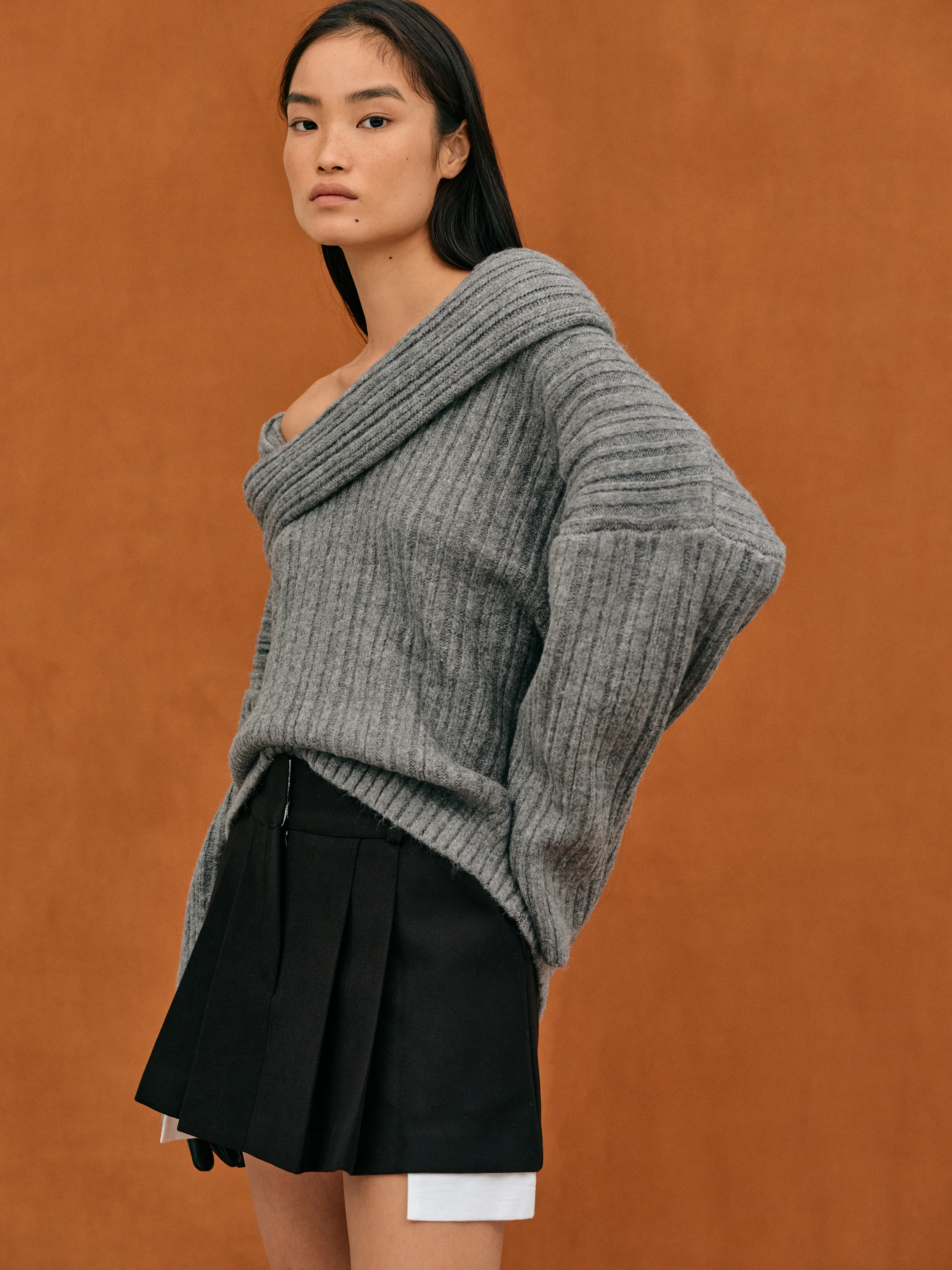 Becca Oversized High Roll Knit Pullover, Storm Grey - Image 5