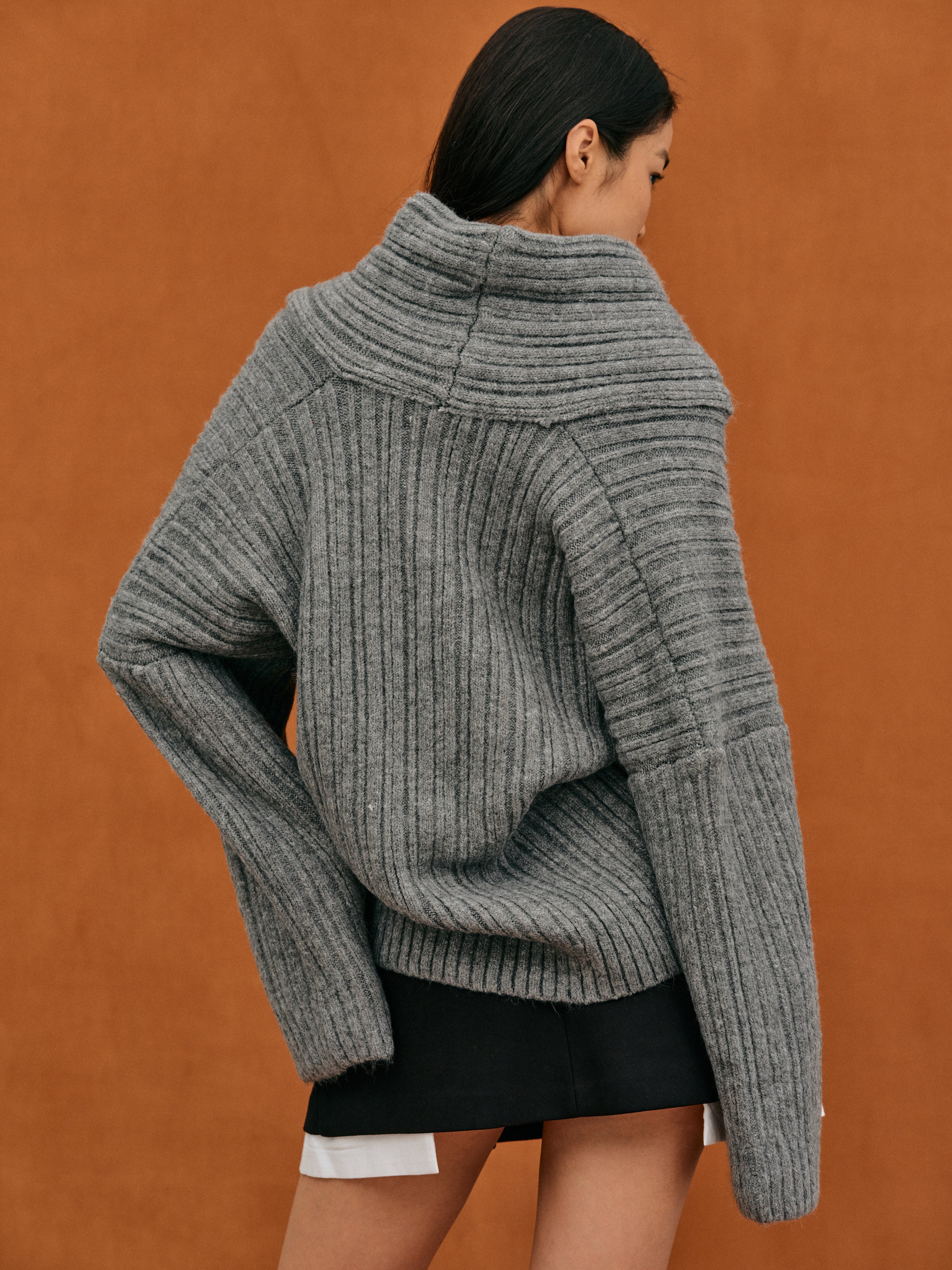 Becca Oversized High Roll Knit Pullover, Storm Grey - Image 6