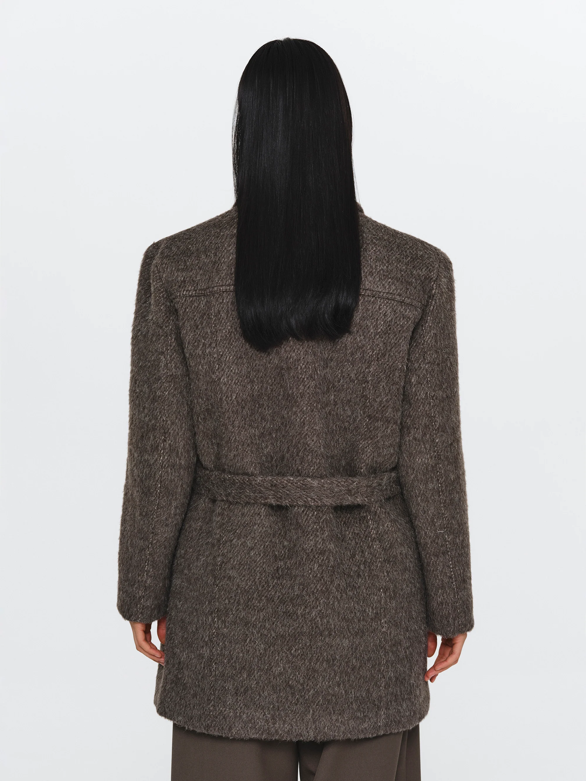 Belted Brushed Coat, Brown - Image 4
