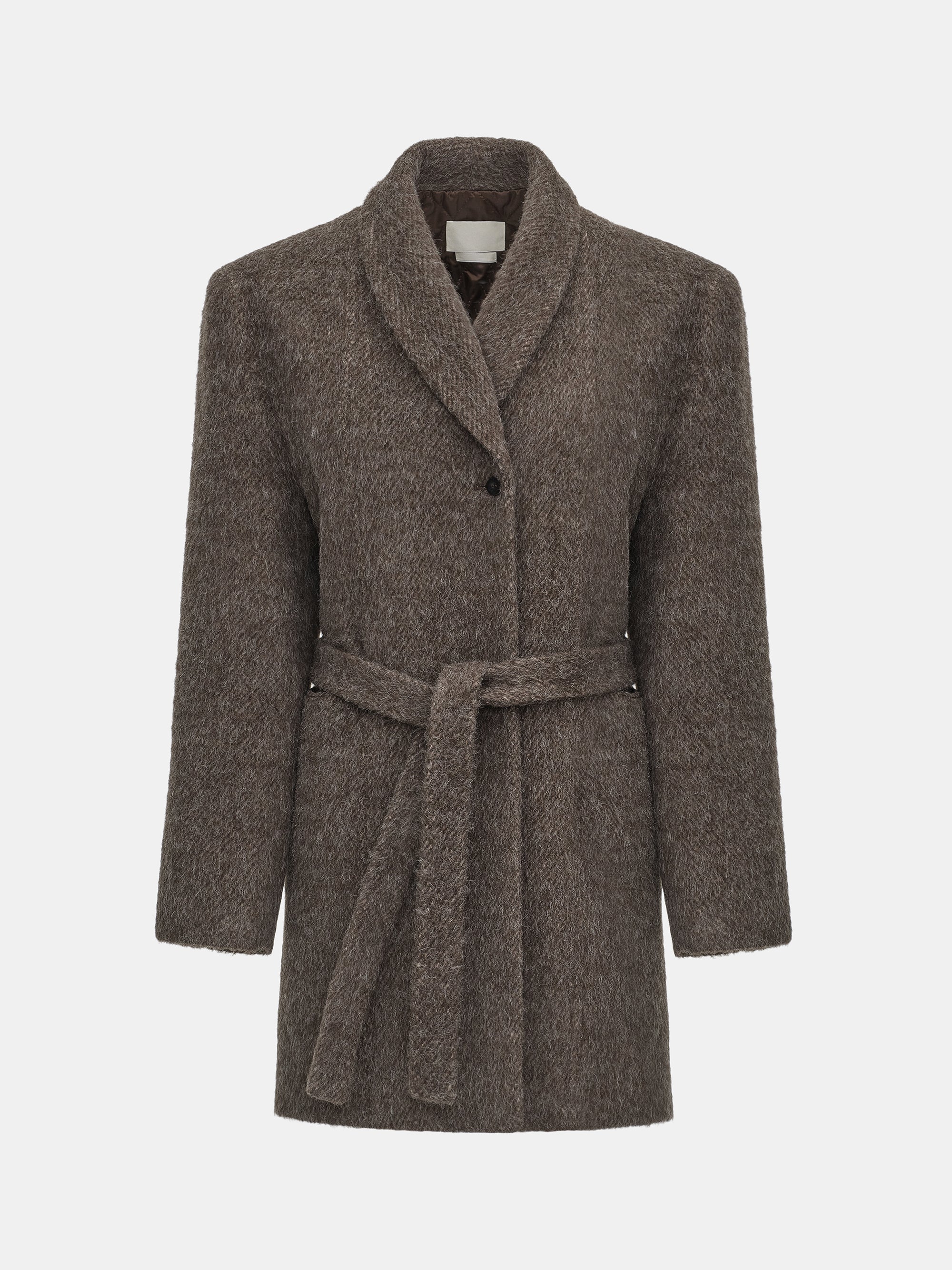 Belted Brushed Coat, Brown - Image 5