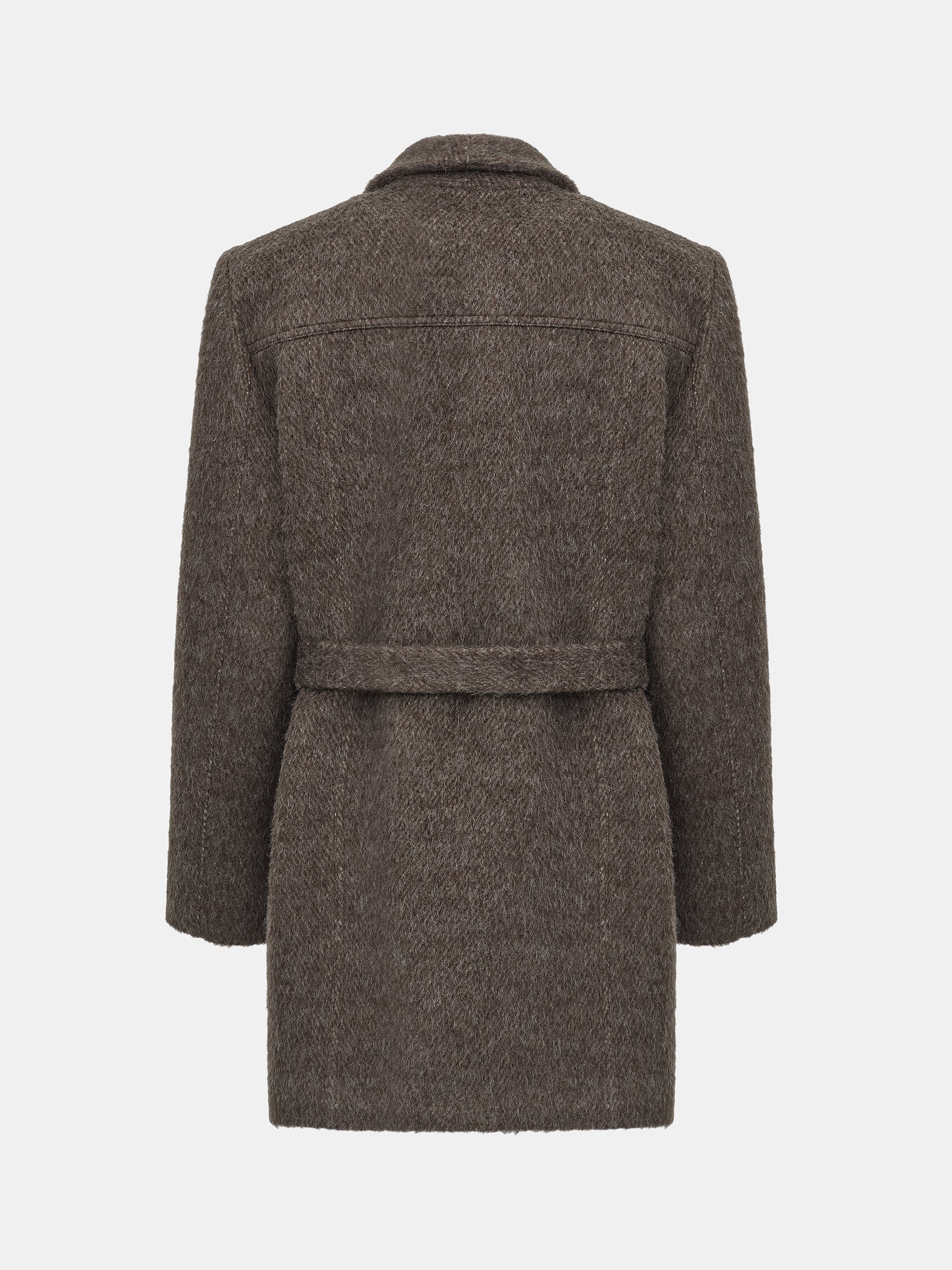 Belted Brushed Coat, Brown - Image 6