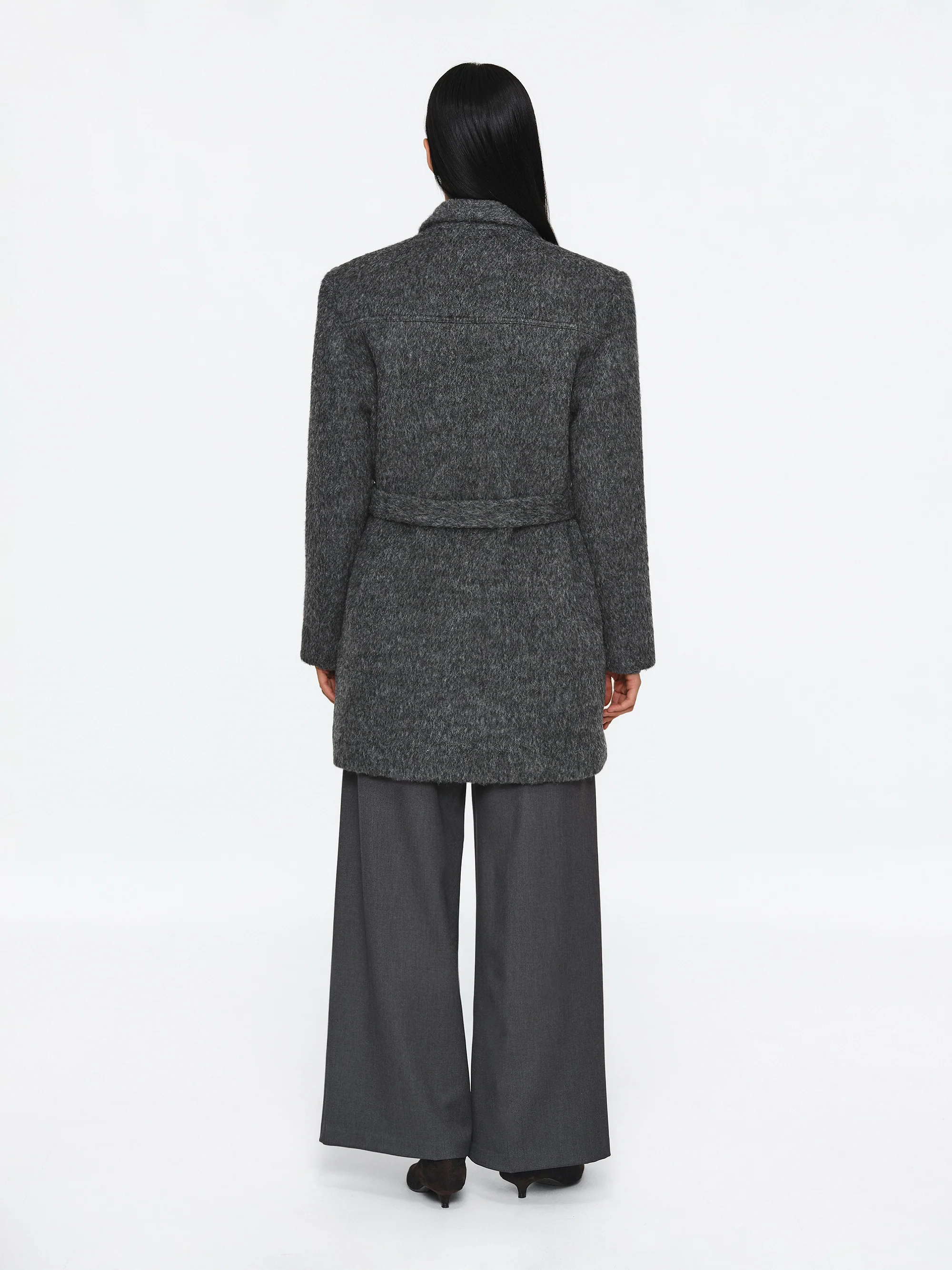Belted Brushed Coat, Charcoal - Image 4