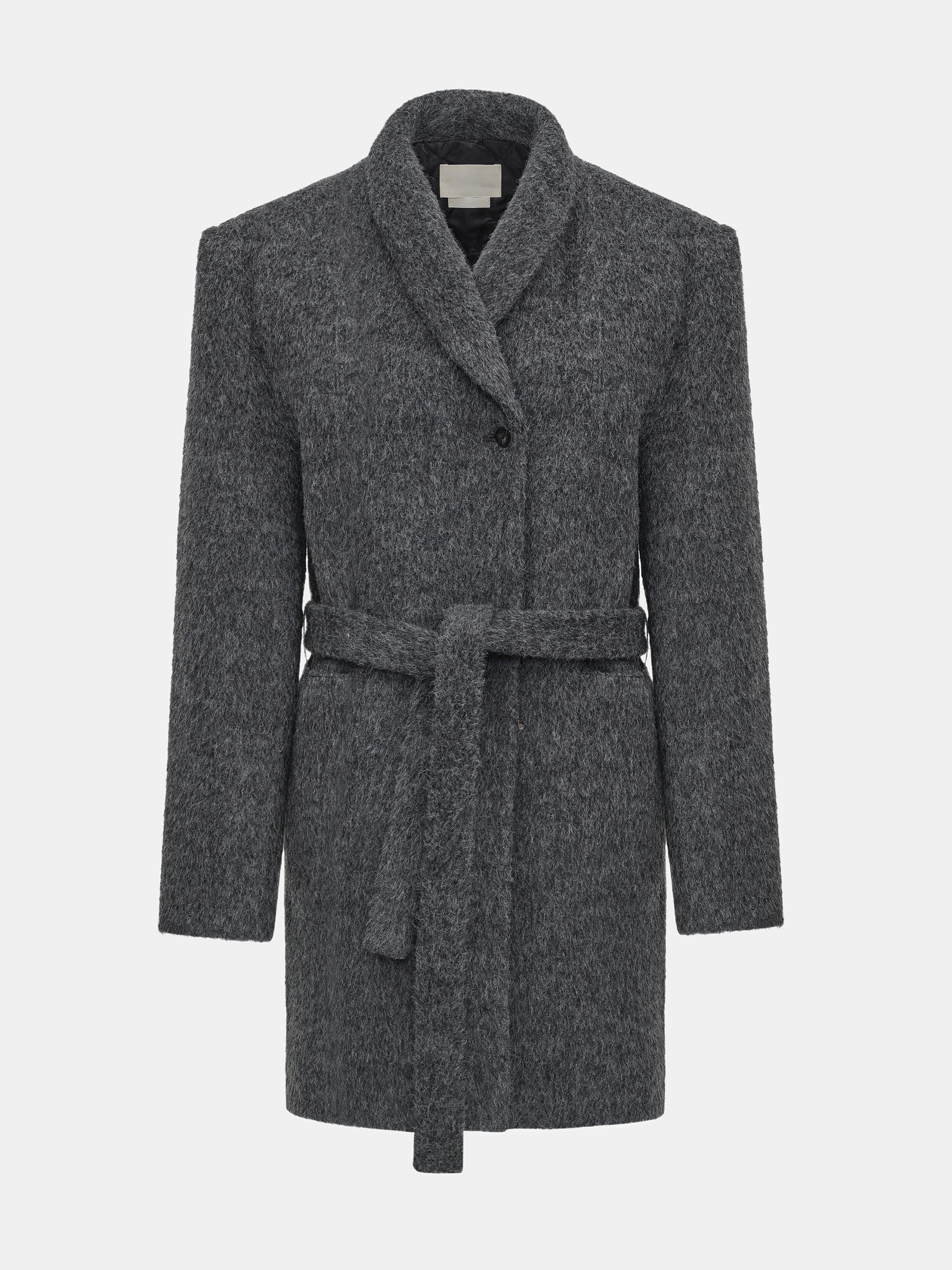 Belted Brushed Coat, Charcoal - Image 5