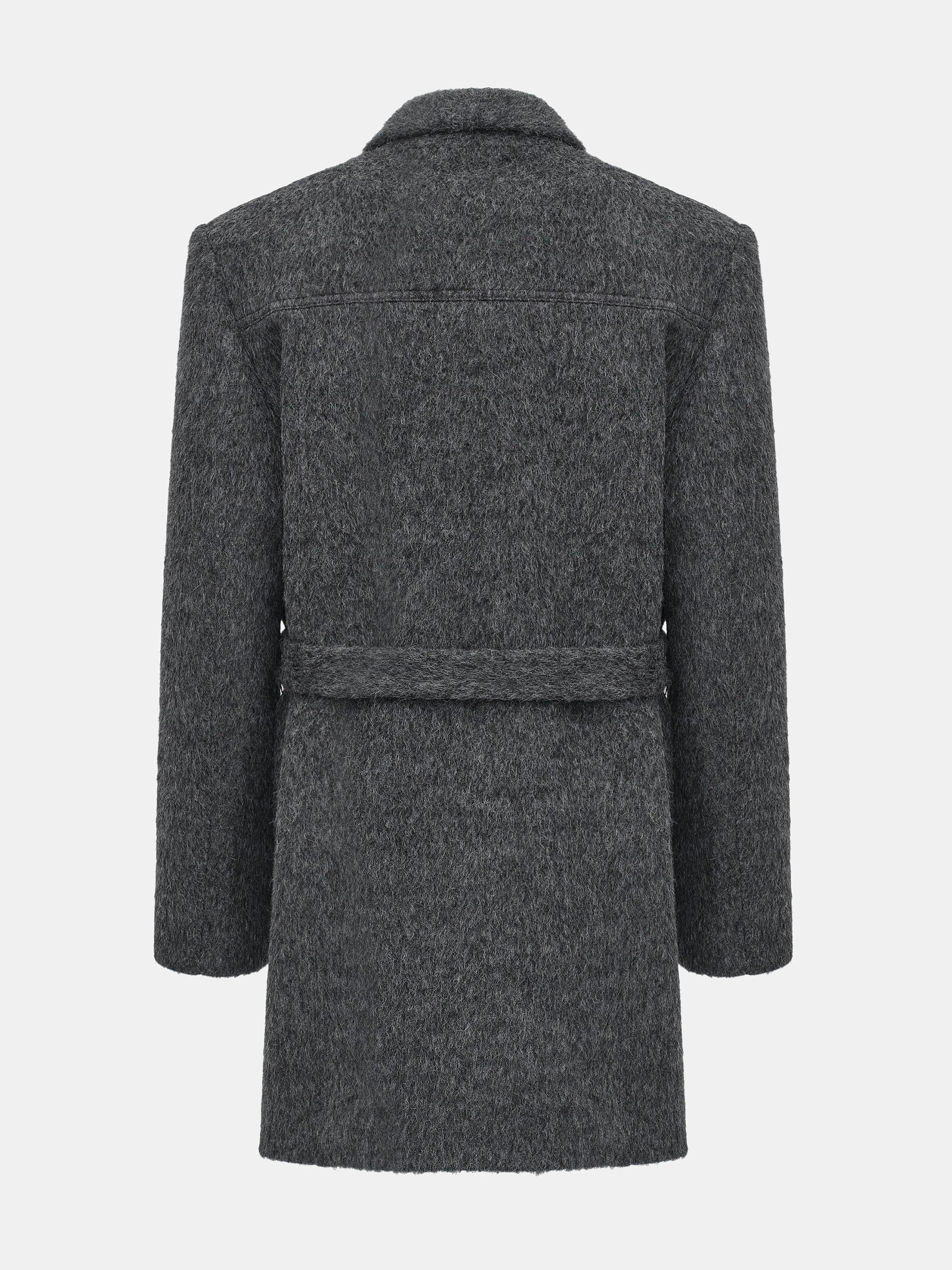 Belted Brushed Coat, Charcoal - Image 6