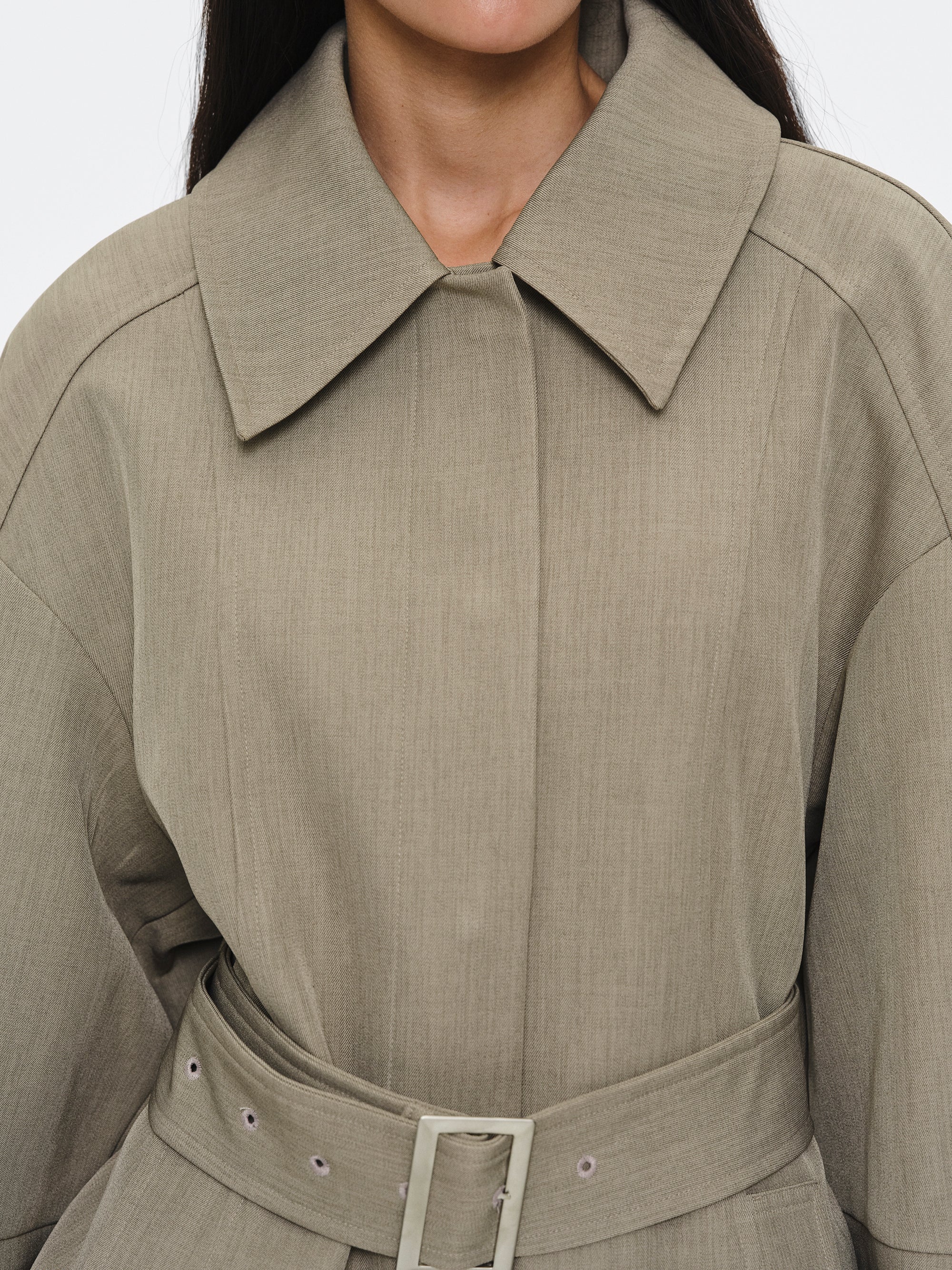 Belted Cocoon Jacket, Beige - Image 5