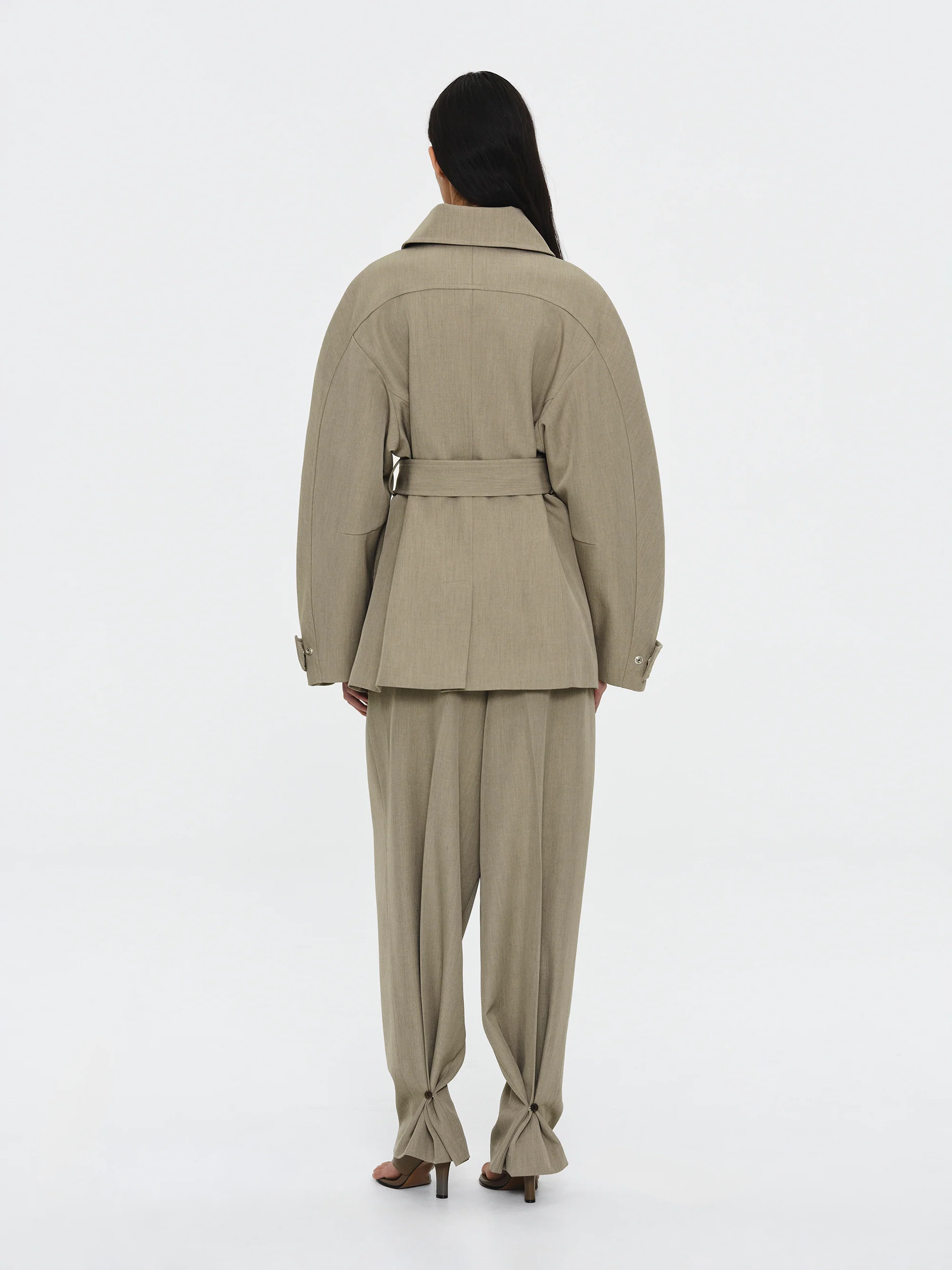 Belted Cocoon Jacket, Beige - Image 6