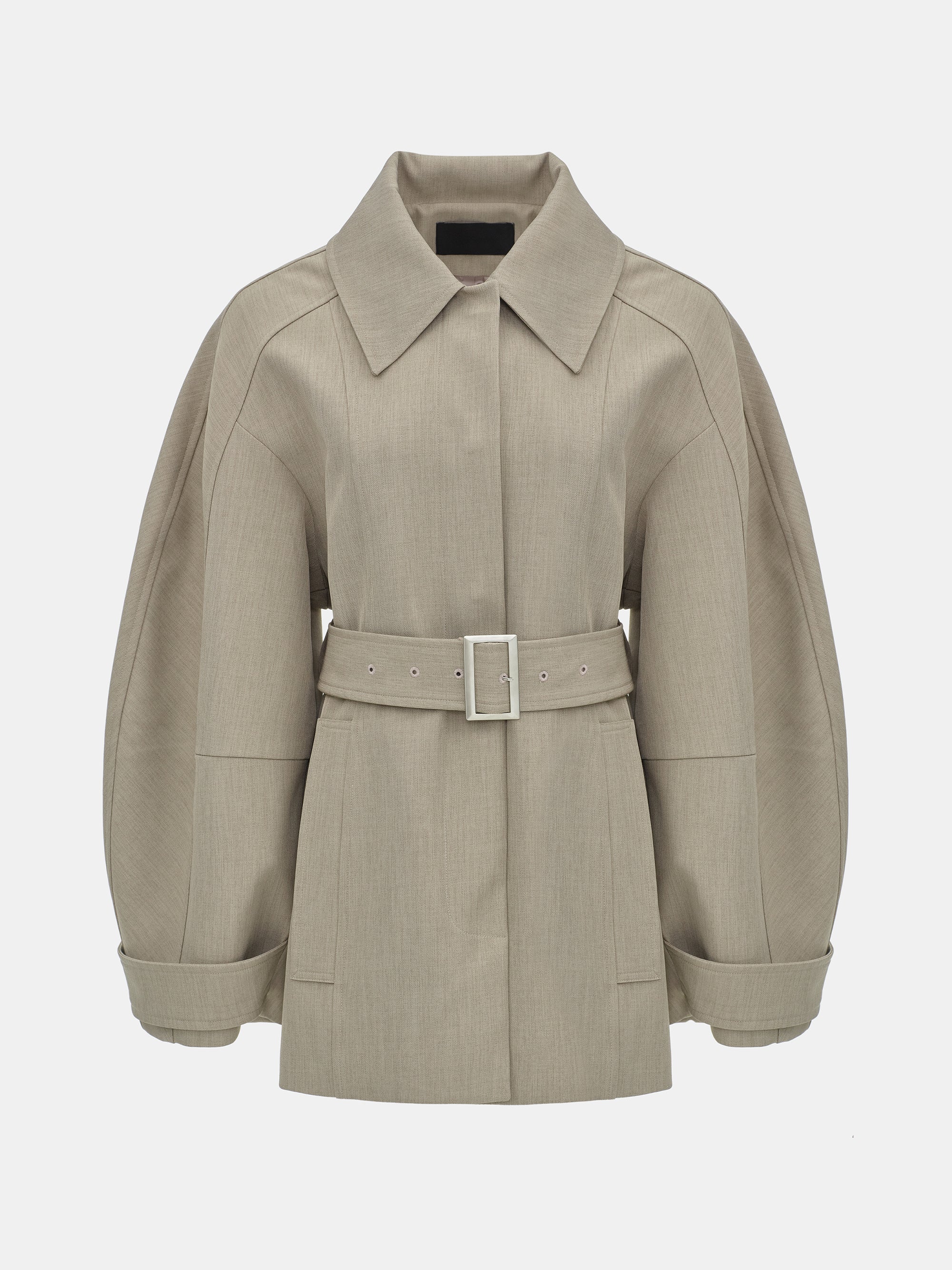 Belted Cocoon Jacket, Beige - Image 7