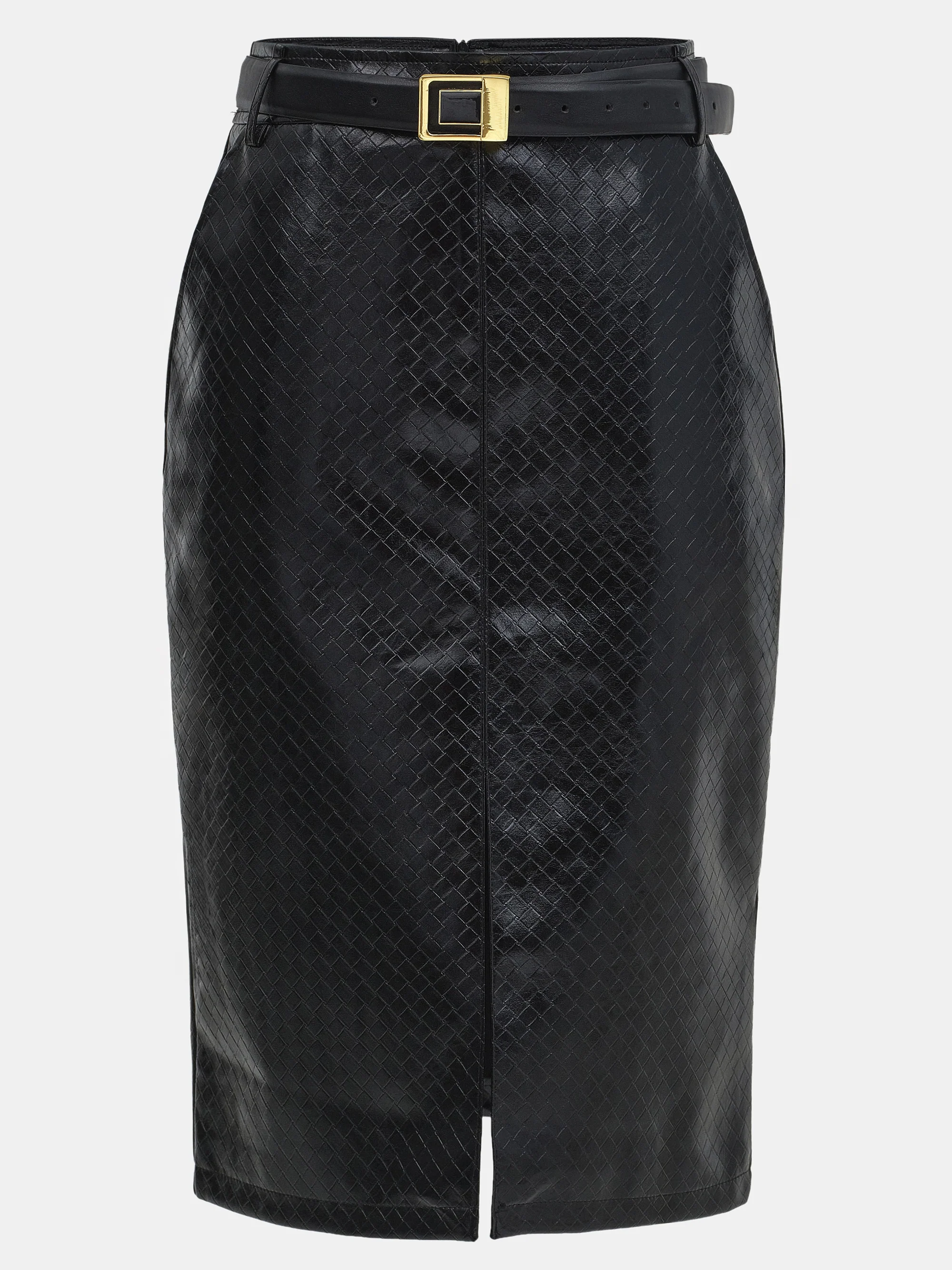 Belted Faux-Leather Midi Skirt, Black - Image 6