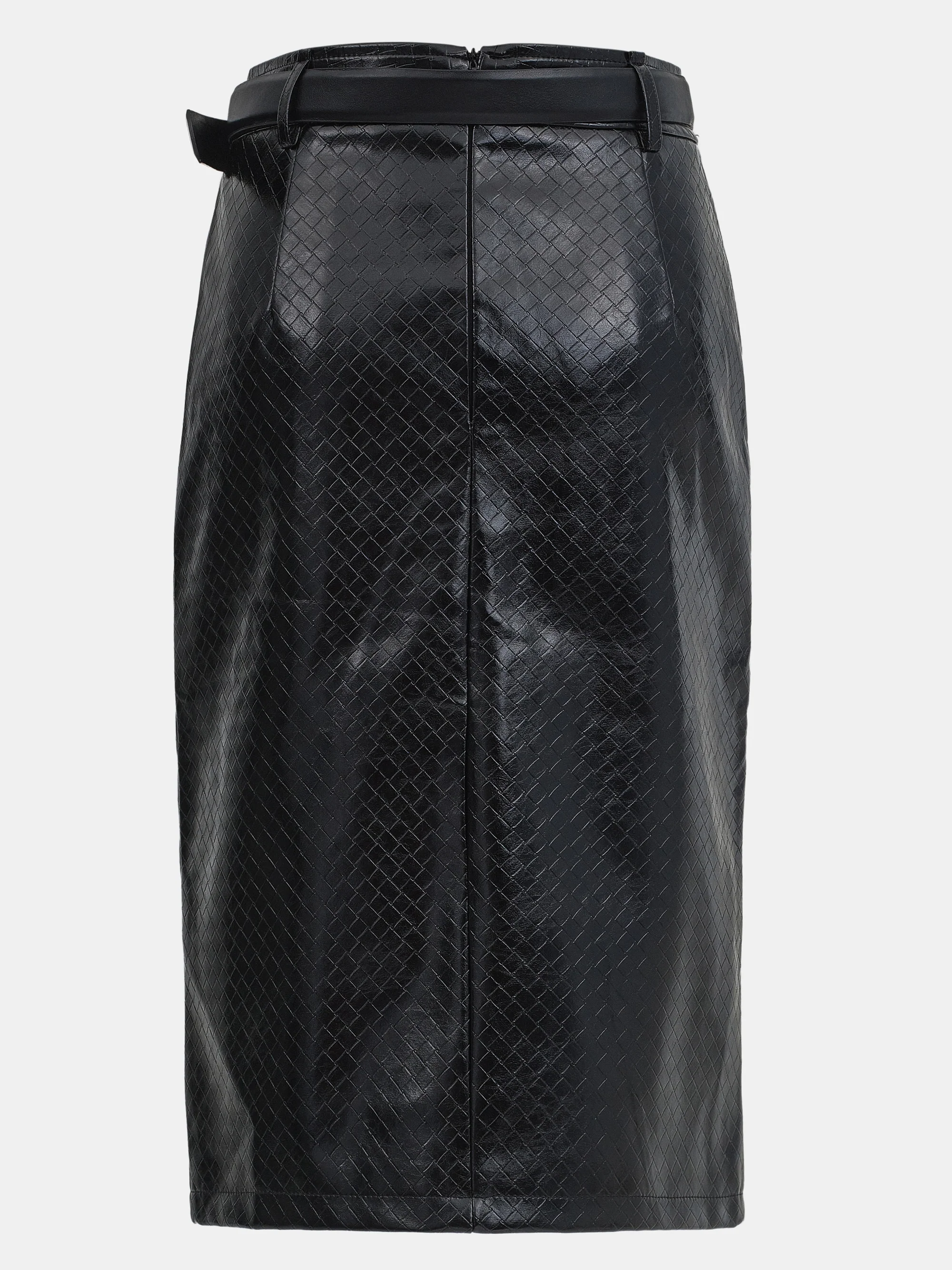Belted Faux-Leather Midi Skirt, Black - Image 7