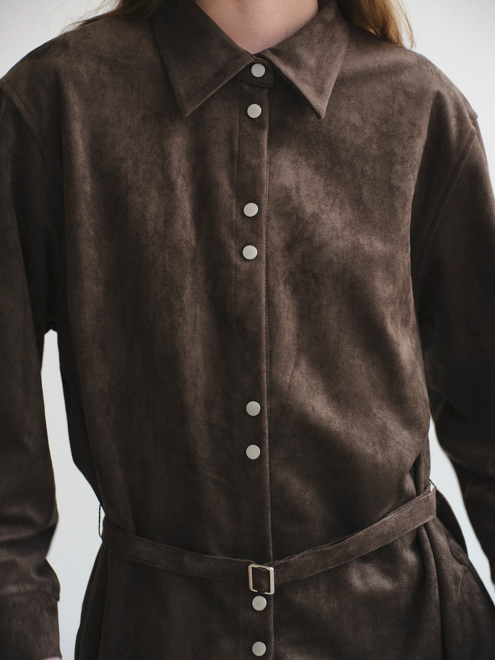 Belted Faux Suede Shirt, Walnut - Image 4