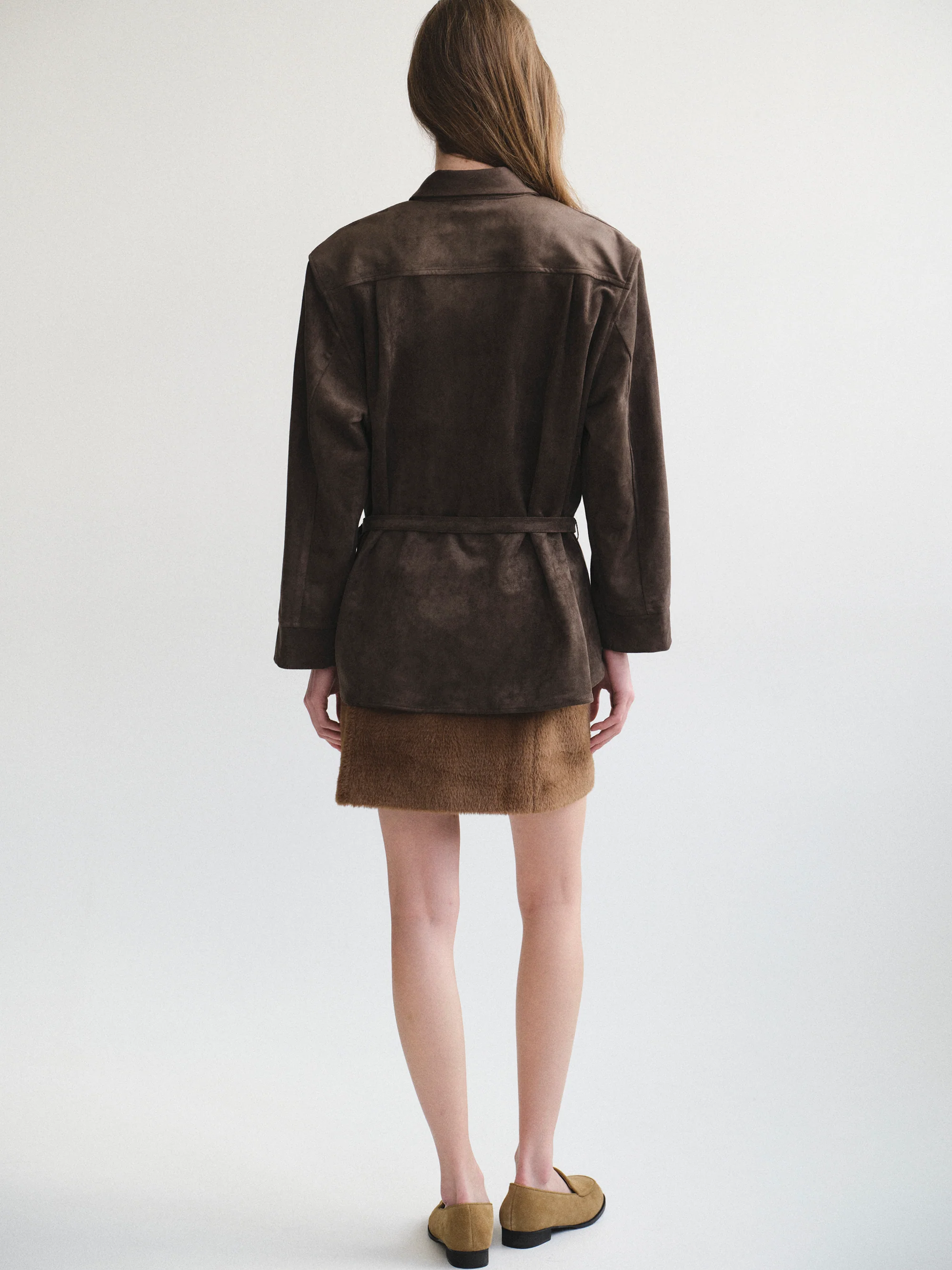 Belted Faux Suede Shirt, Walnut - Image 5