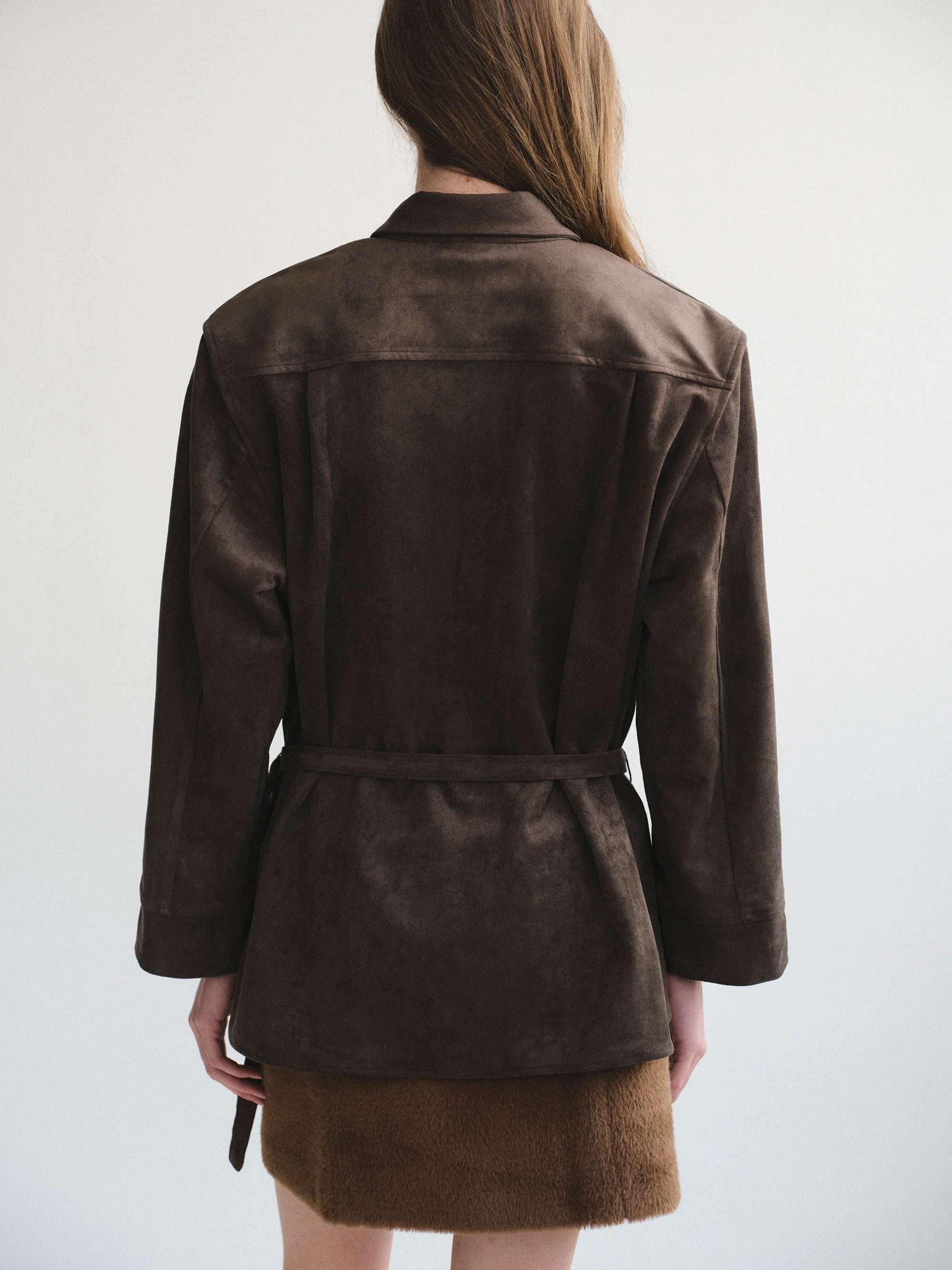 Belted Faux Suede Shirt, Walnut - Image 6
