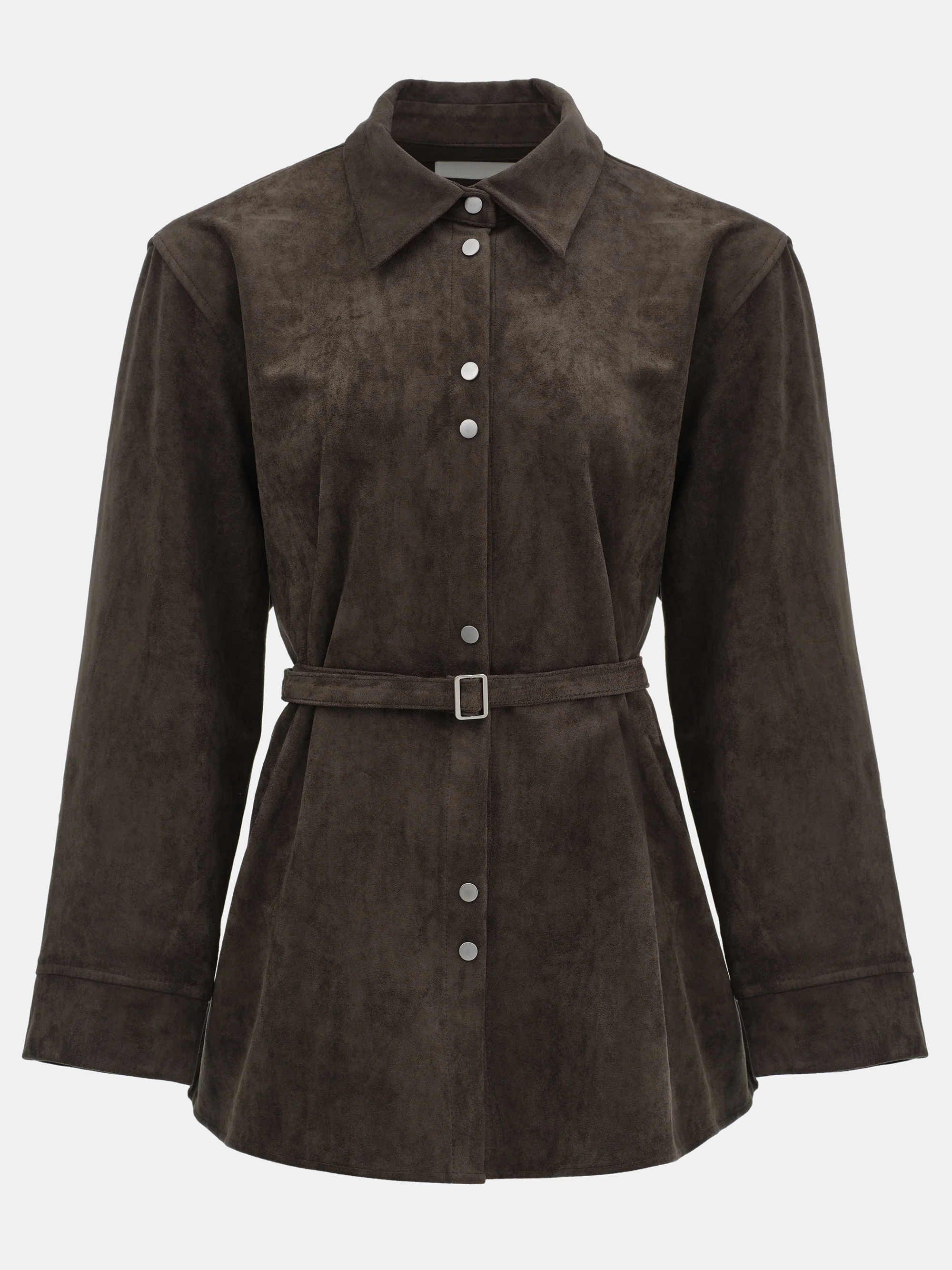 Belted Faux Suede Shirt, Walnut - Image 7