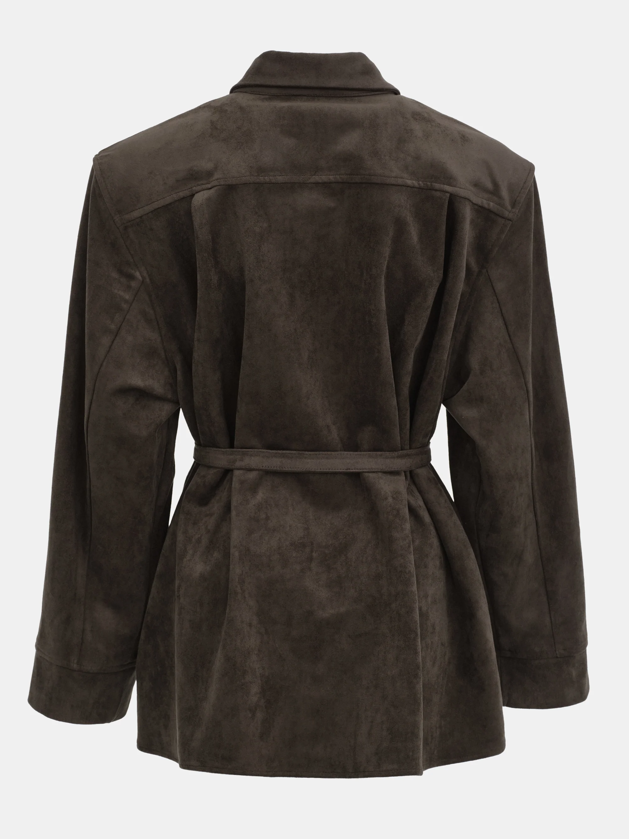 Belted Faux Suede Shirt, Walnut - Image 8