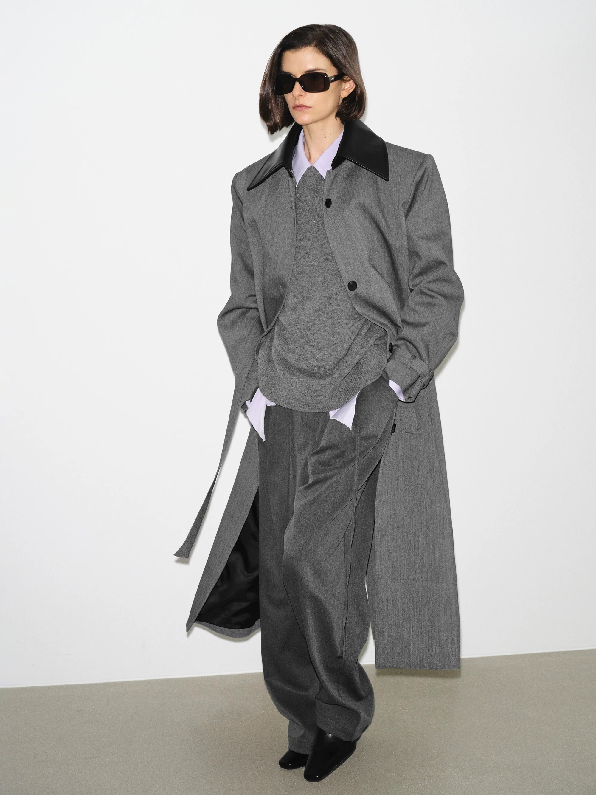 Belted Front-Tuck Trousers, Grey - Image 2
