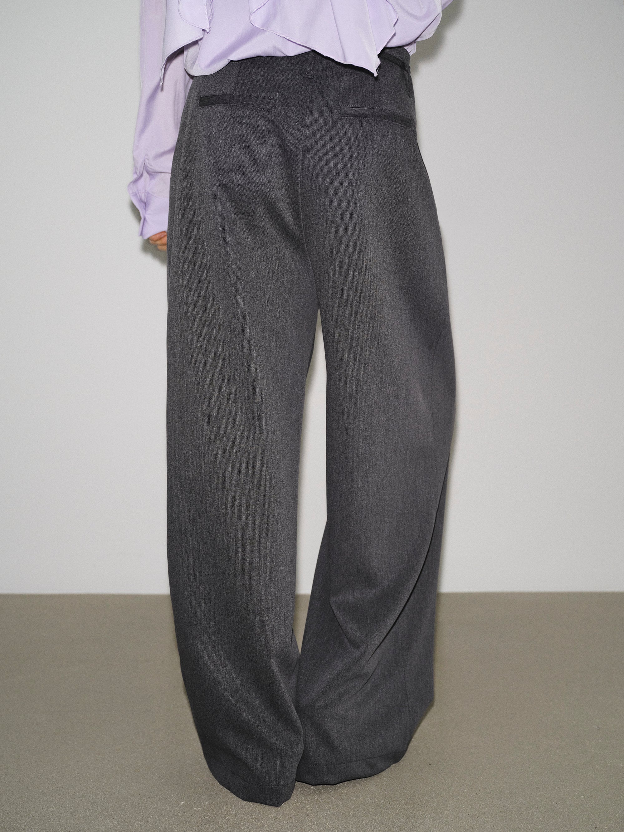 Belted Front-Tuck Trousers, Grey - Image 4