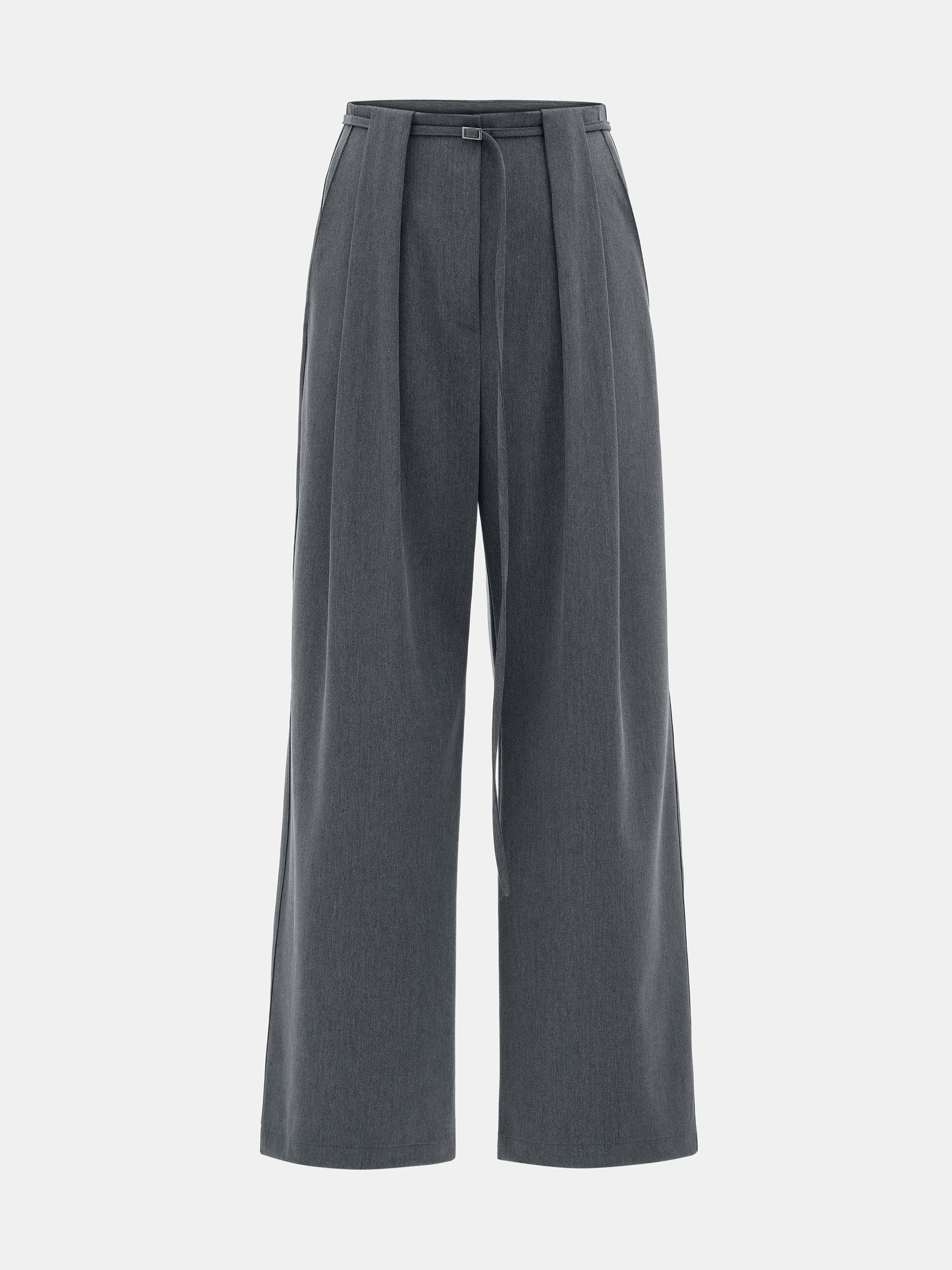 Belted Front-Tuck Trousers, Grey - Image 5