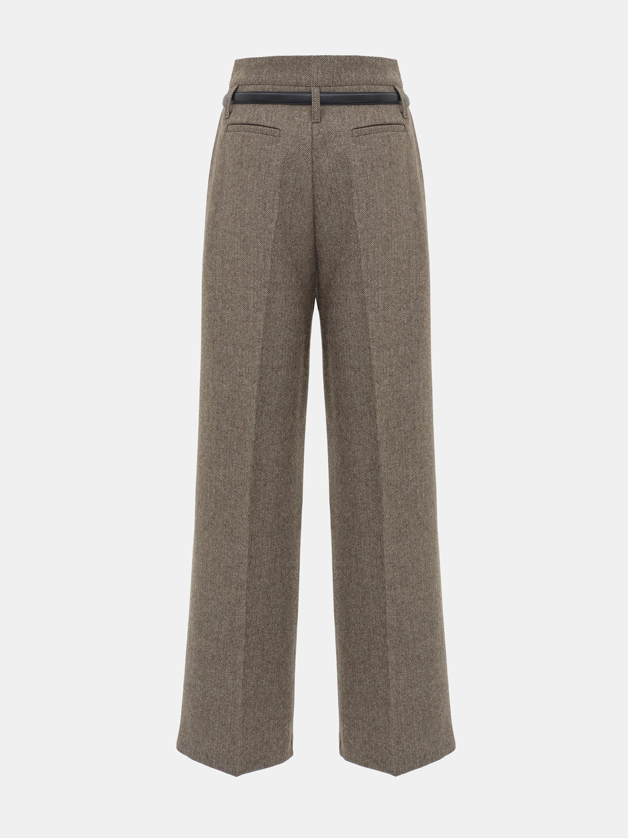 Belted Herringbone Trousers, Brown - Image 8
