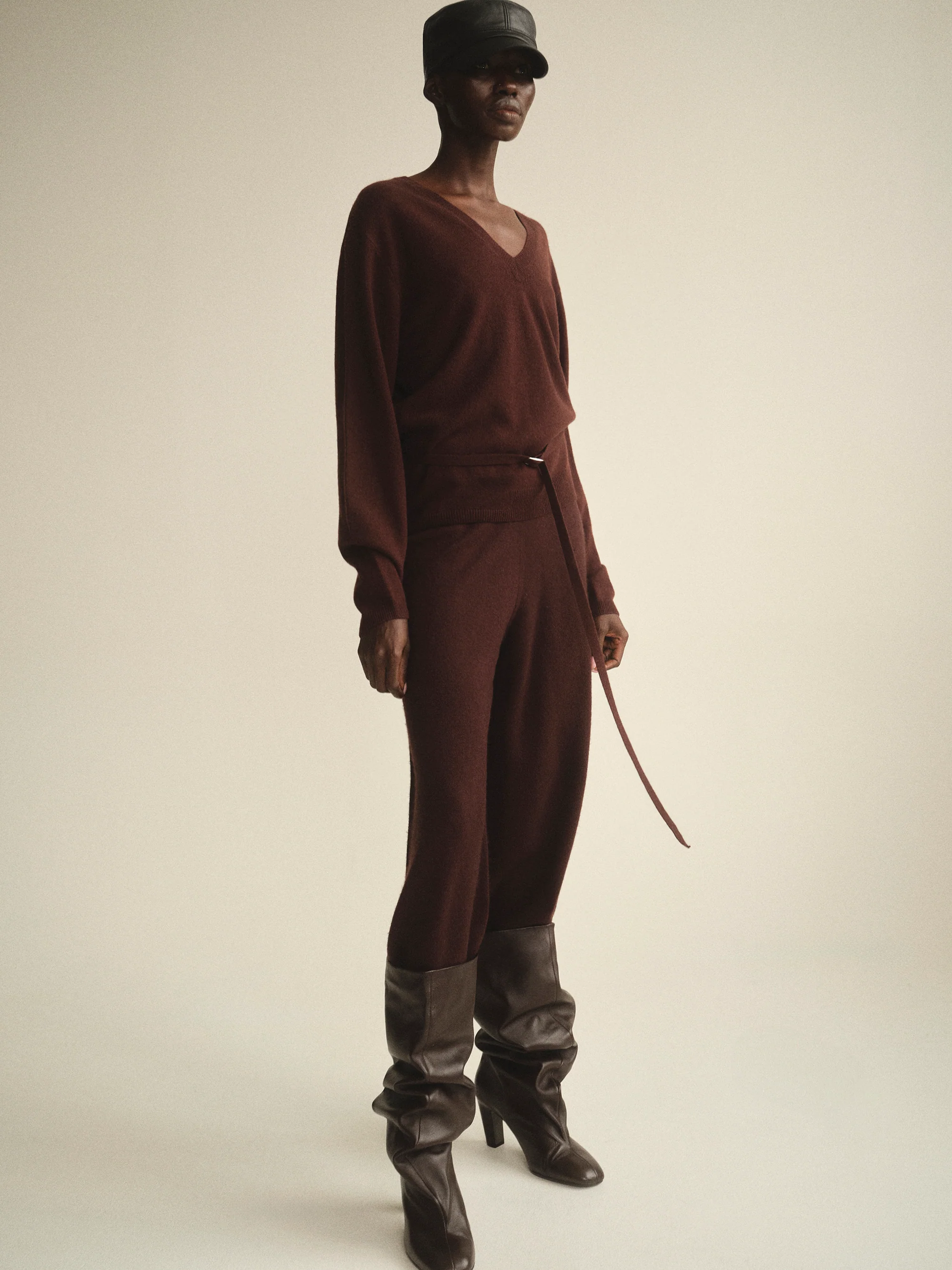 Belted Merino-Wool Blend Knit, Zinfande - Image 2