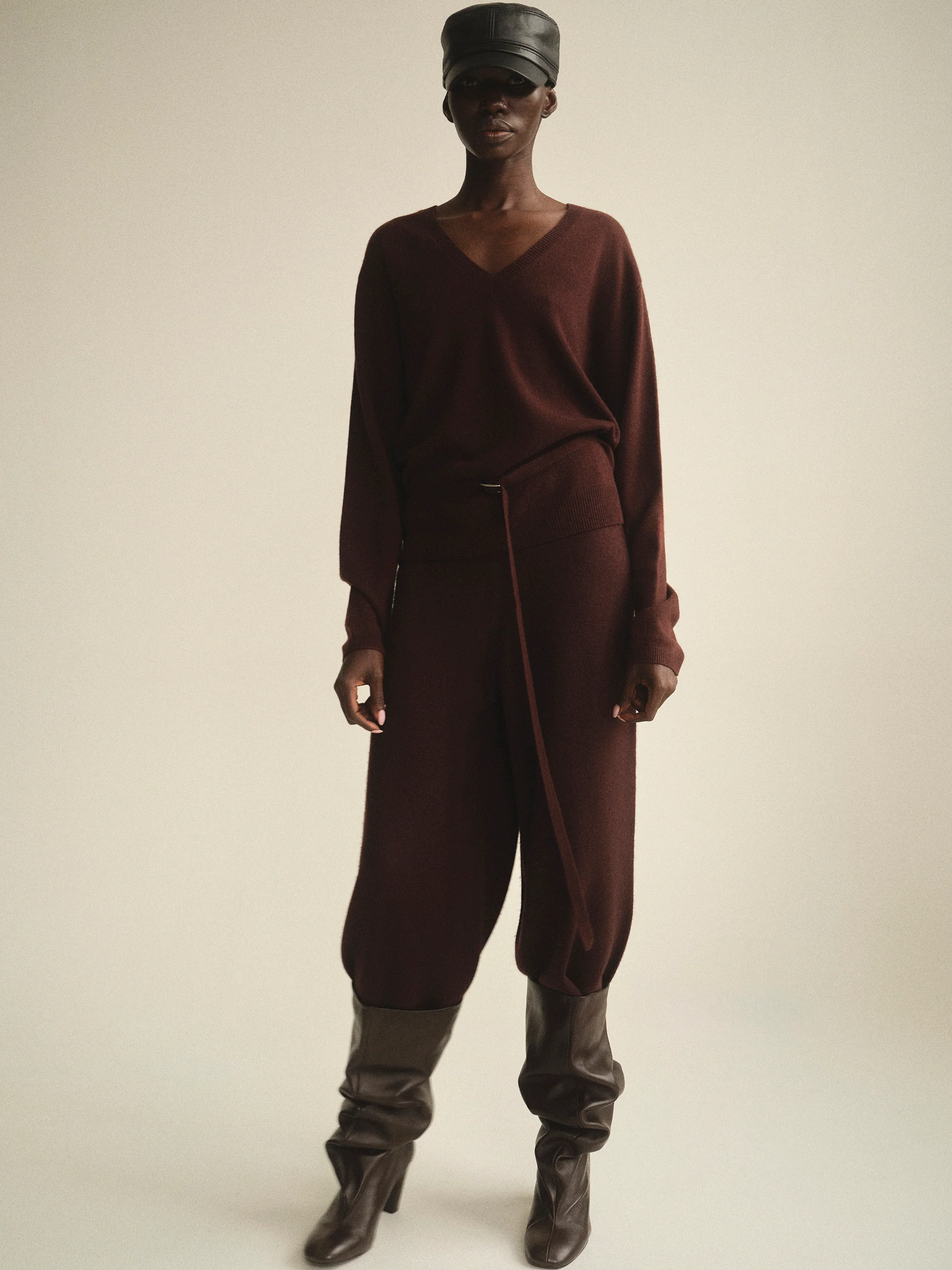 Belted Merino-Wool Blend Knit, Zinfande - Image 3