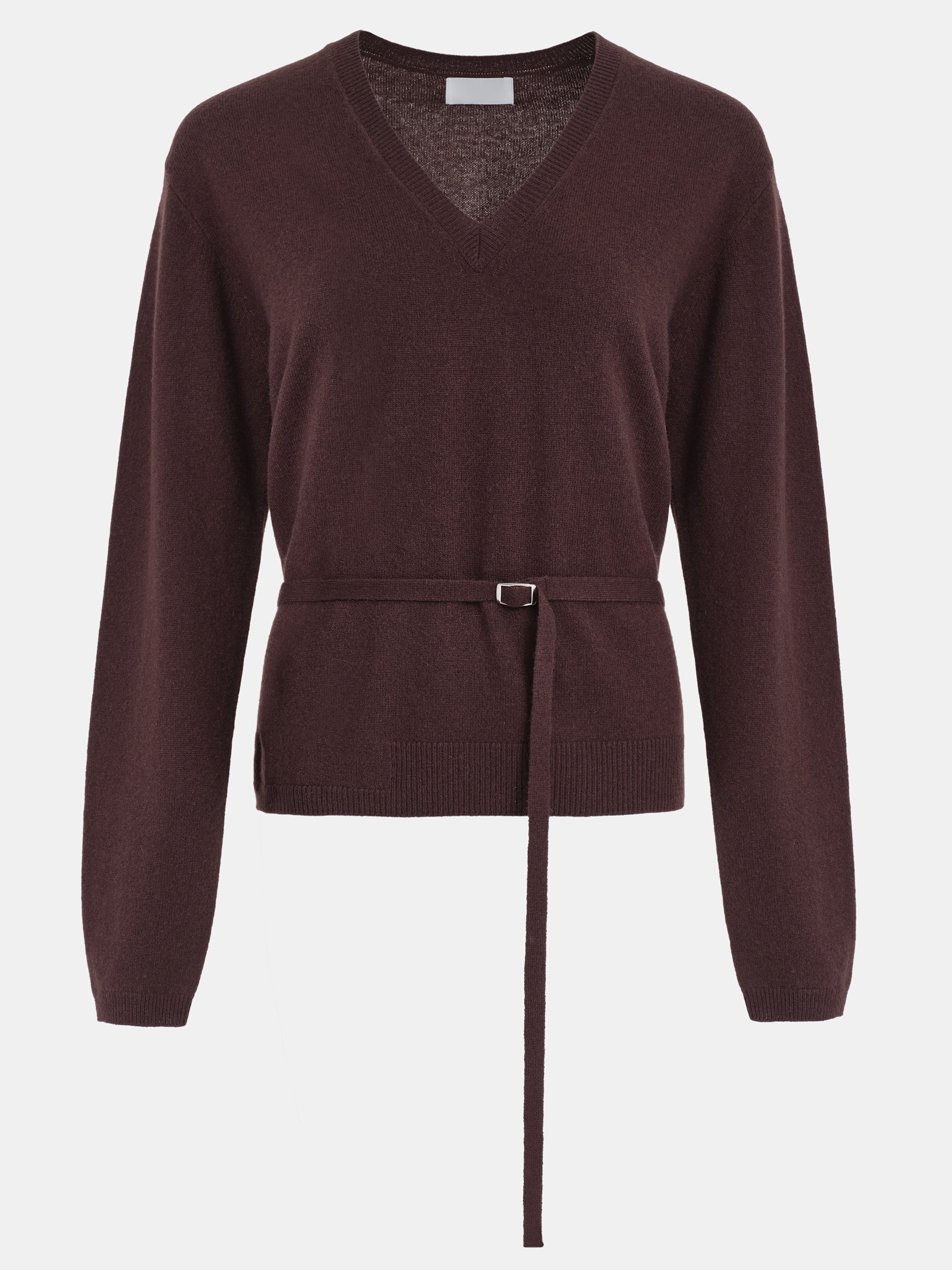 Belted Merino-Wool Blend Knit, Zinfande - Image 4