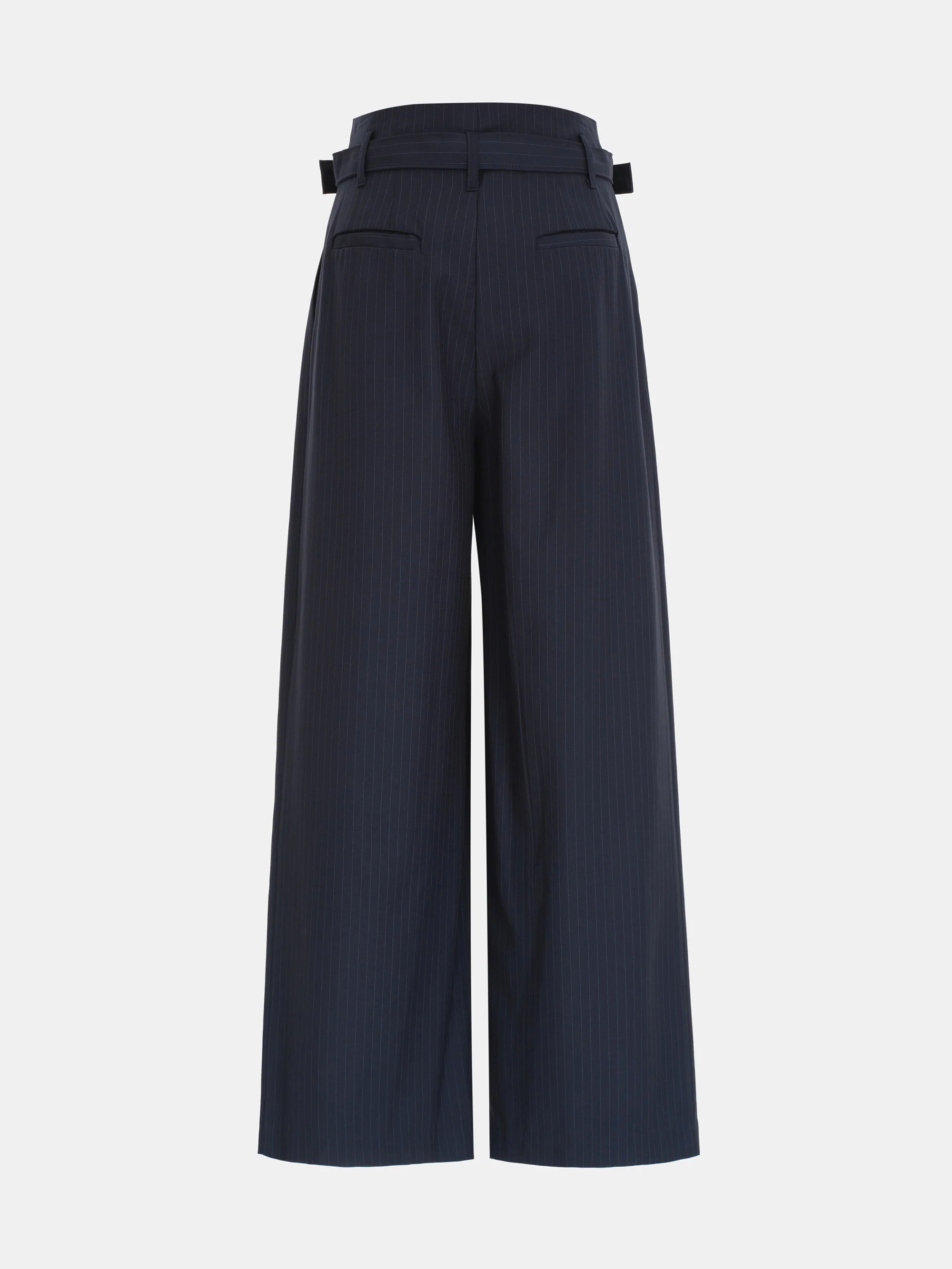 Belted Pinstripe Trousers, Navy - Image 6