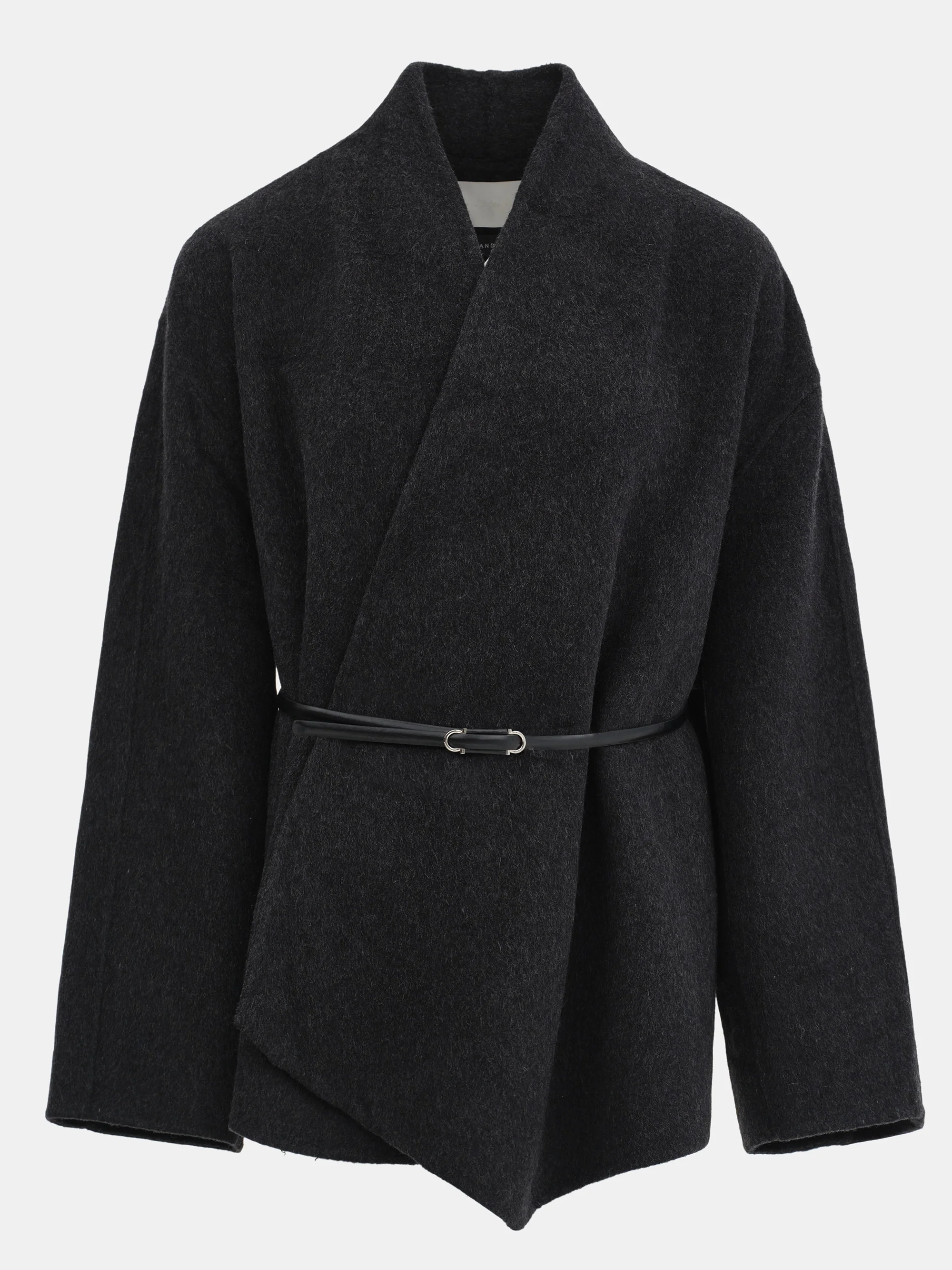 Belted Shawl-Collar Coat, Charcoal - Image 4
