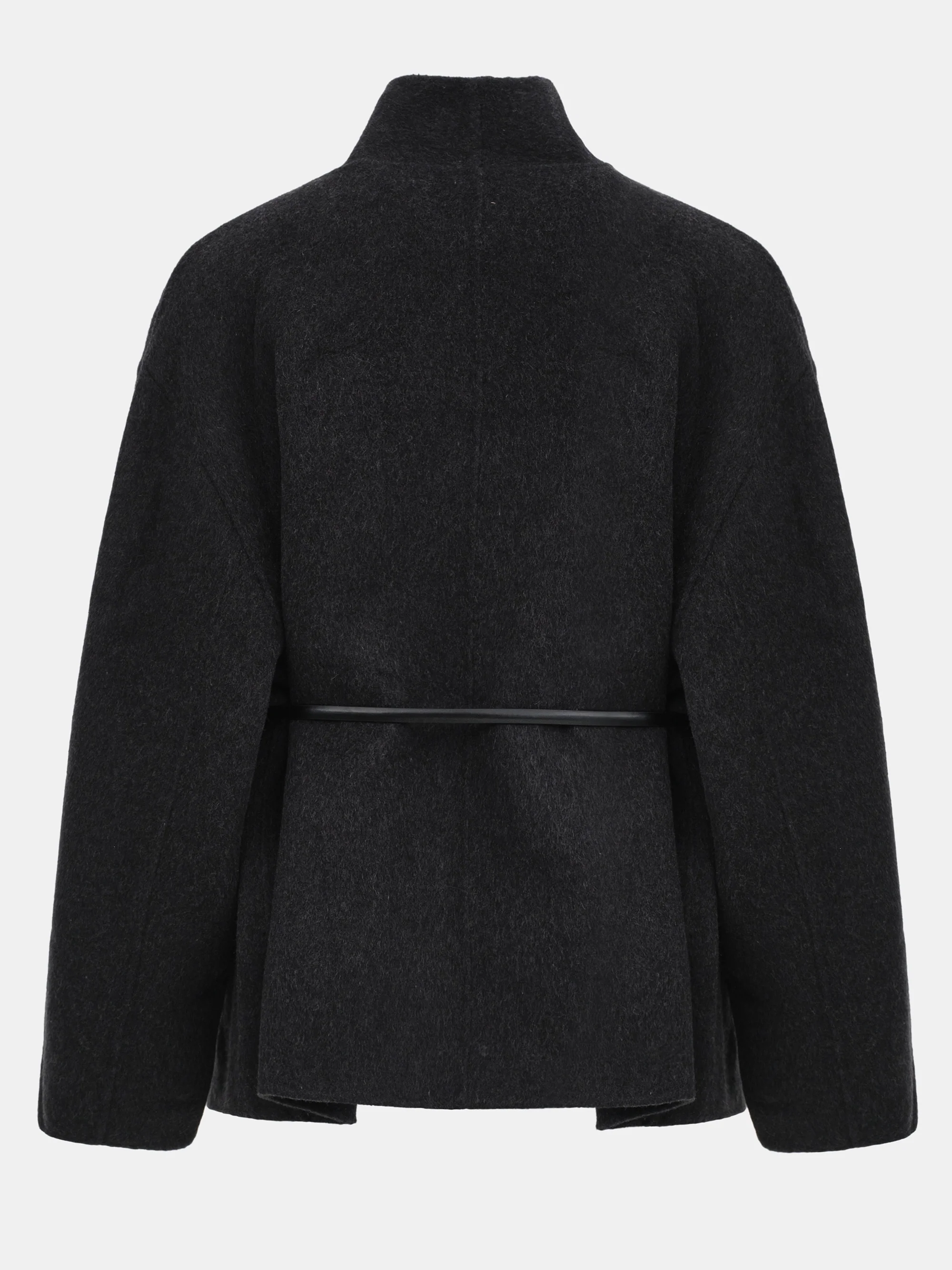 Belted Shawl-Collar Coat, Charcoal - Image 5