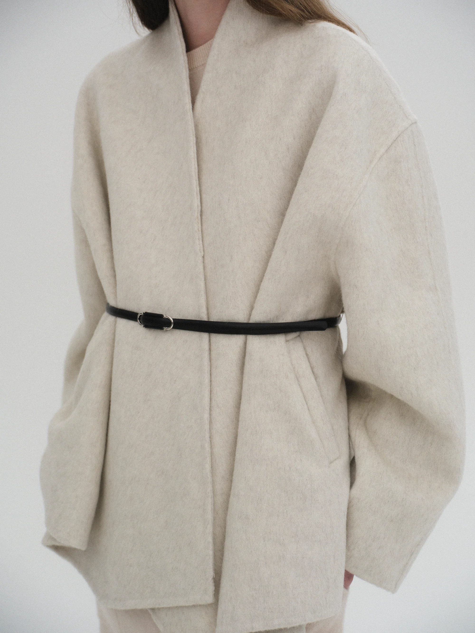 Belted Shawl-Collar Coat, Ivory - Image 2