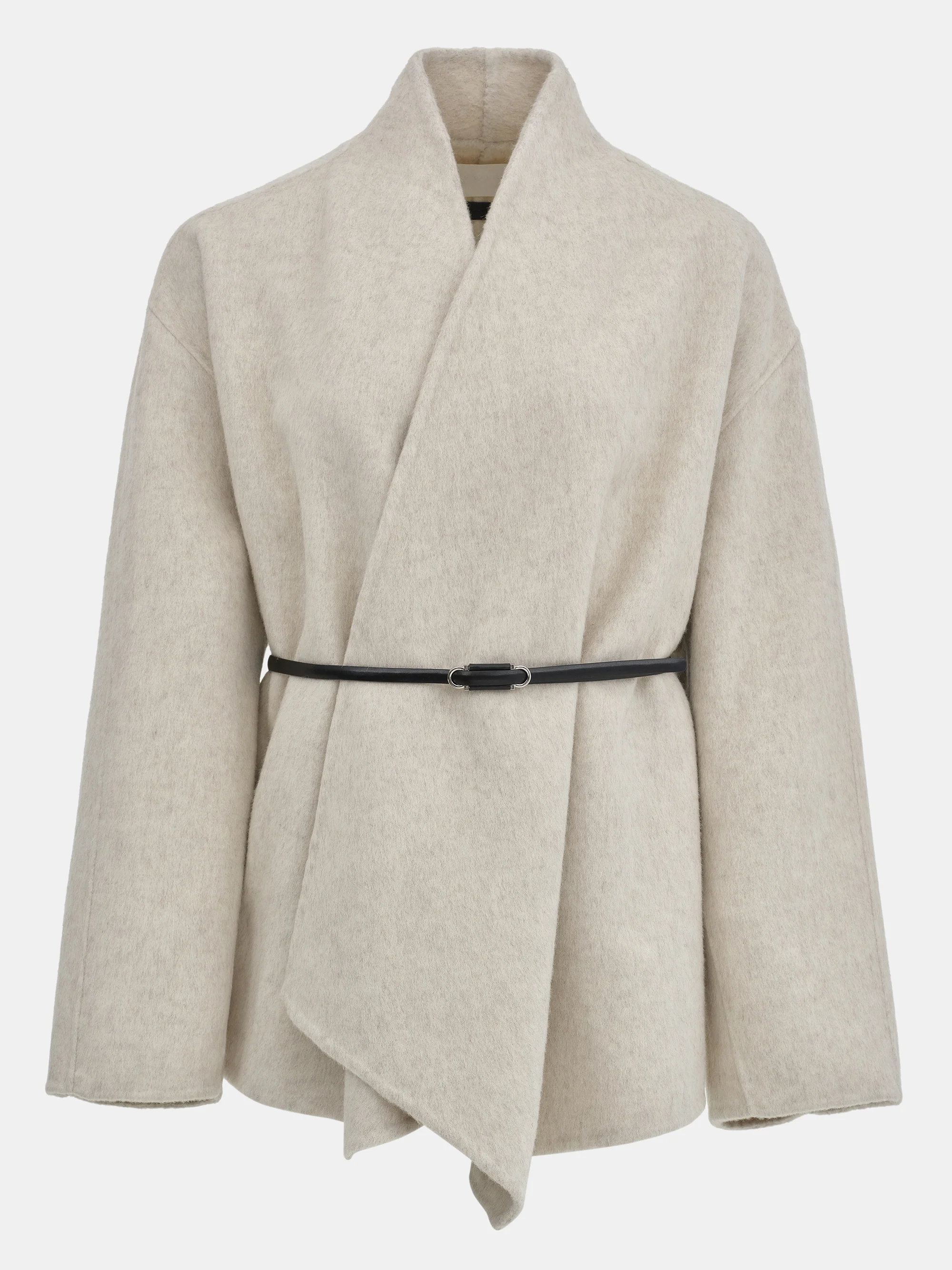 Belted Shawl-Collar Coat, Ivory - Image 5