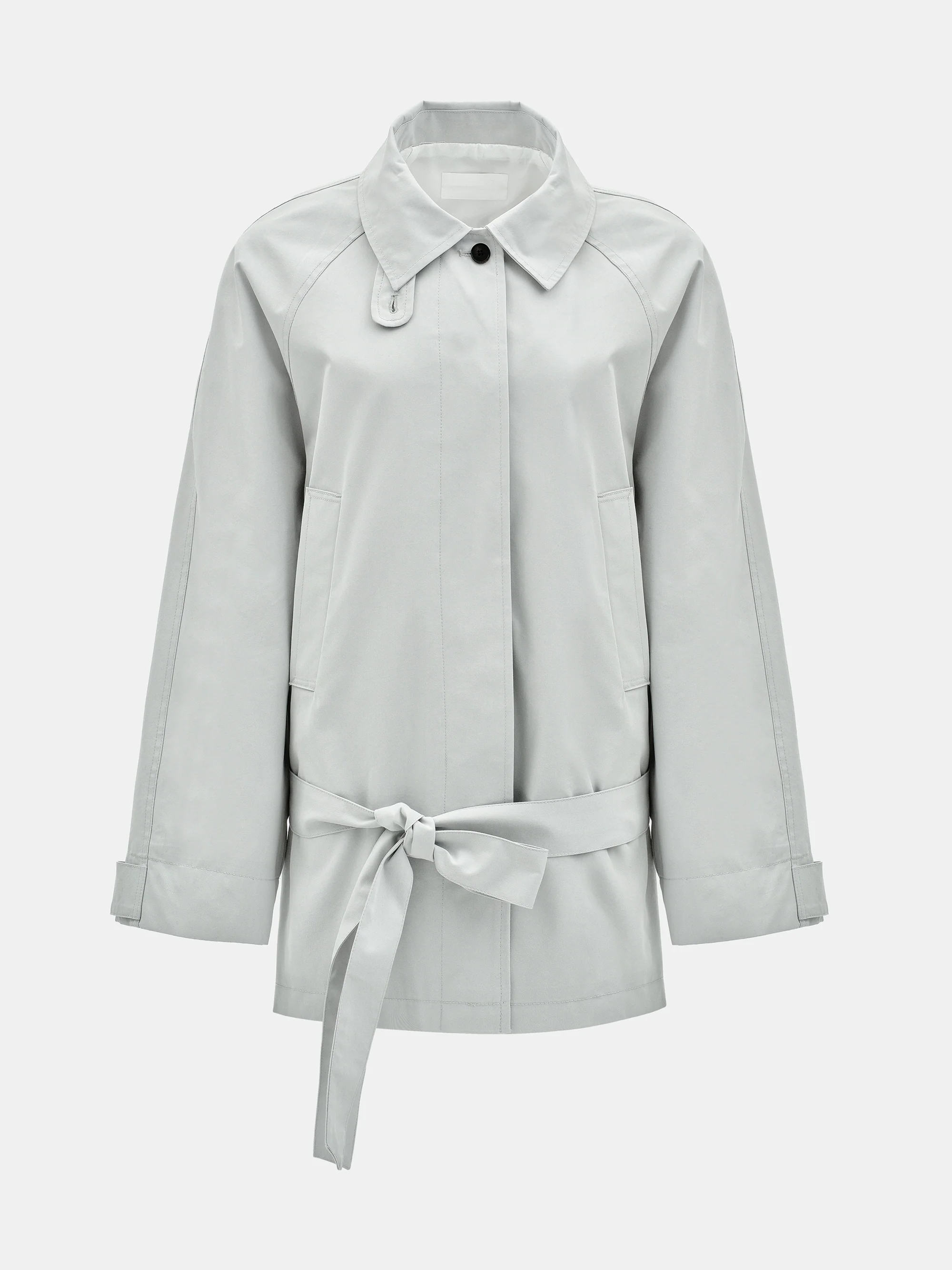 Belted Short Trench Jacket, Pale Blue - Image 5