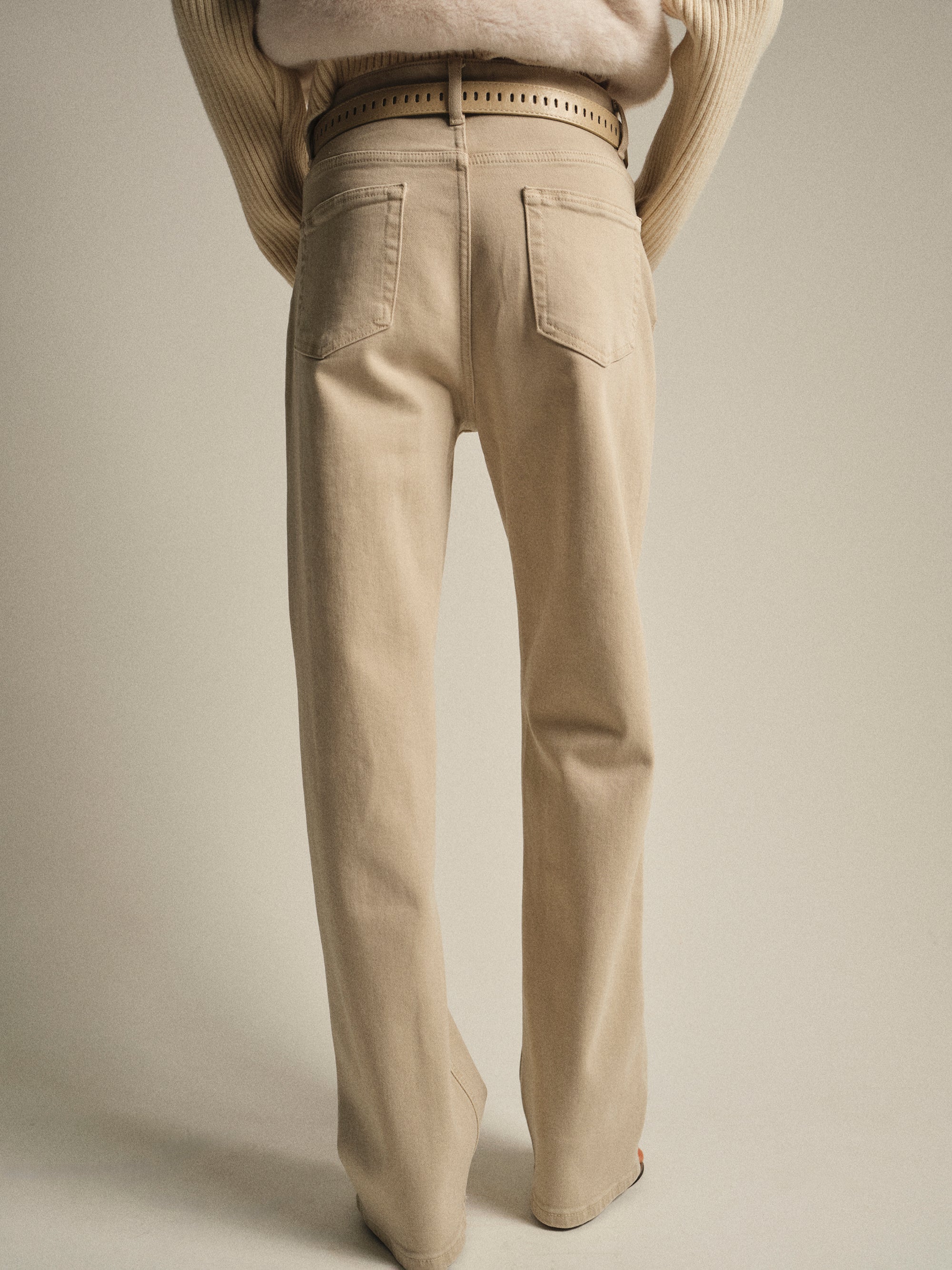 Belted Straight-Leg Jeans, Beige - Image 2