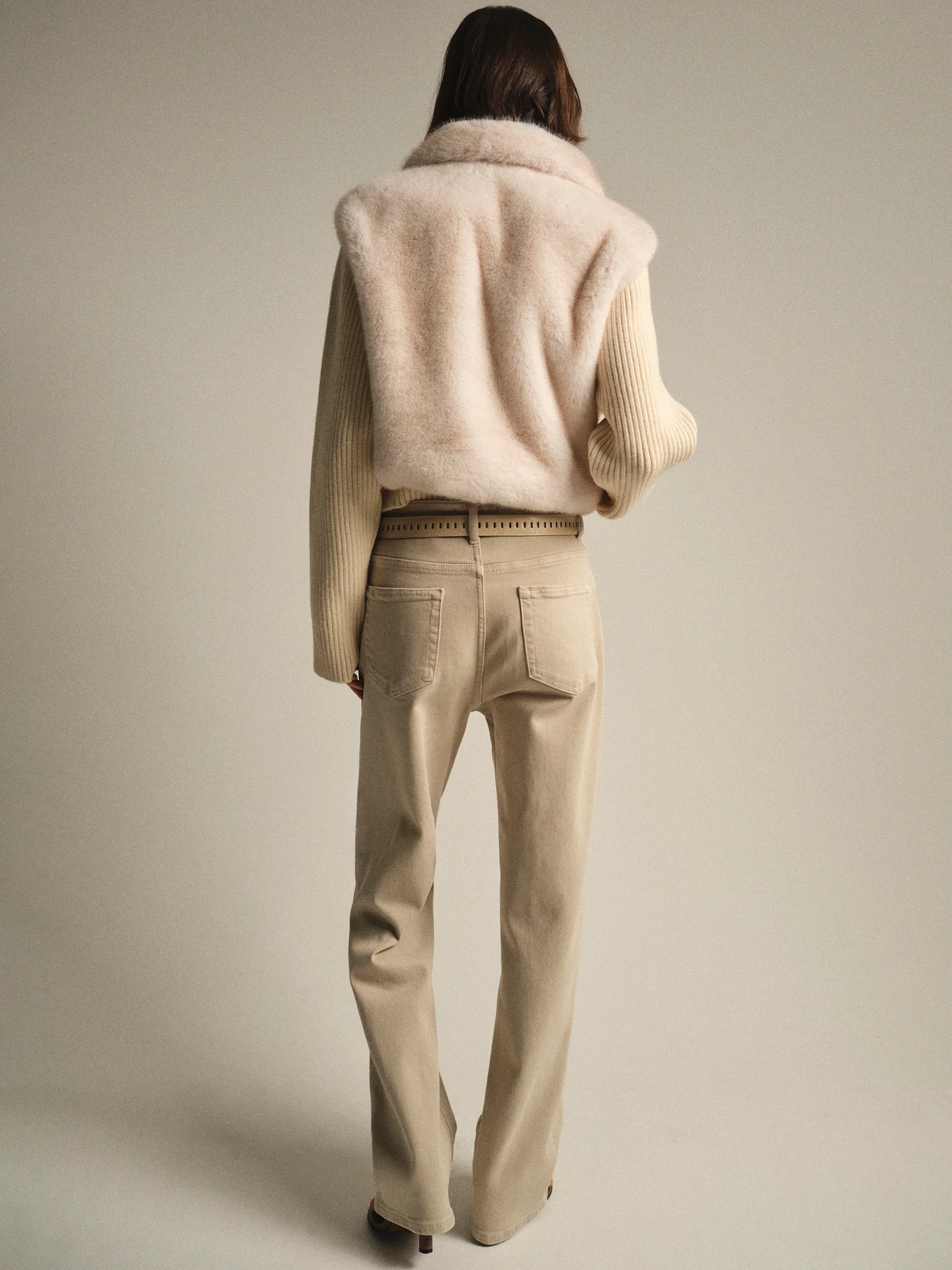 Belted Straight-Leg Jeans, Beige - Image 4