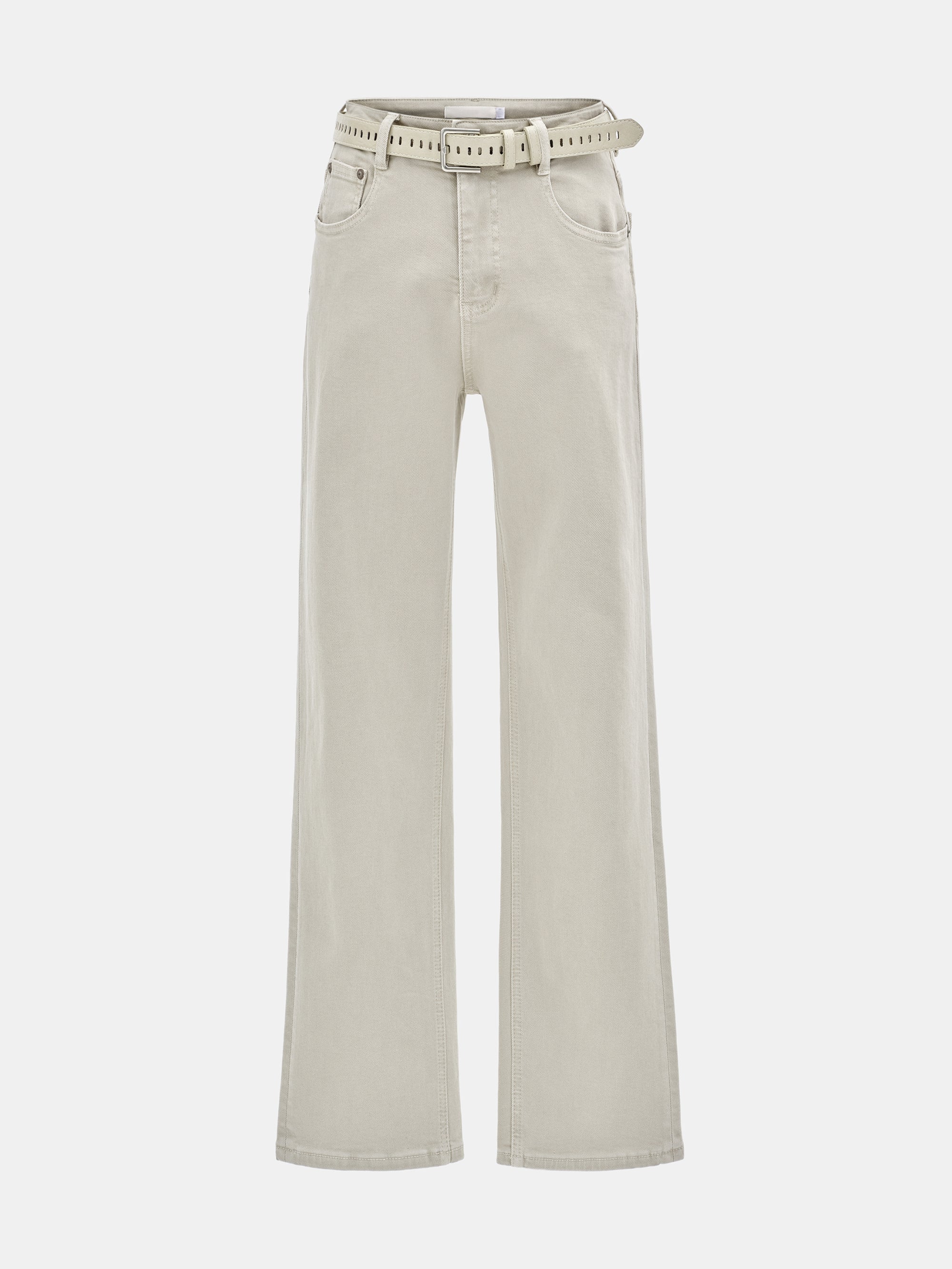 Belted Straight-Leg Jeans, Beige - Image 5