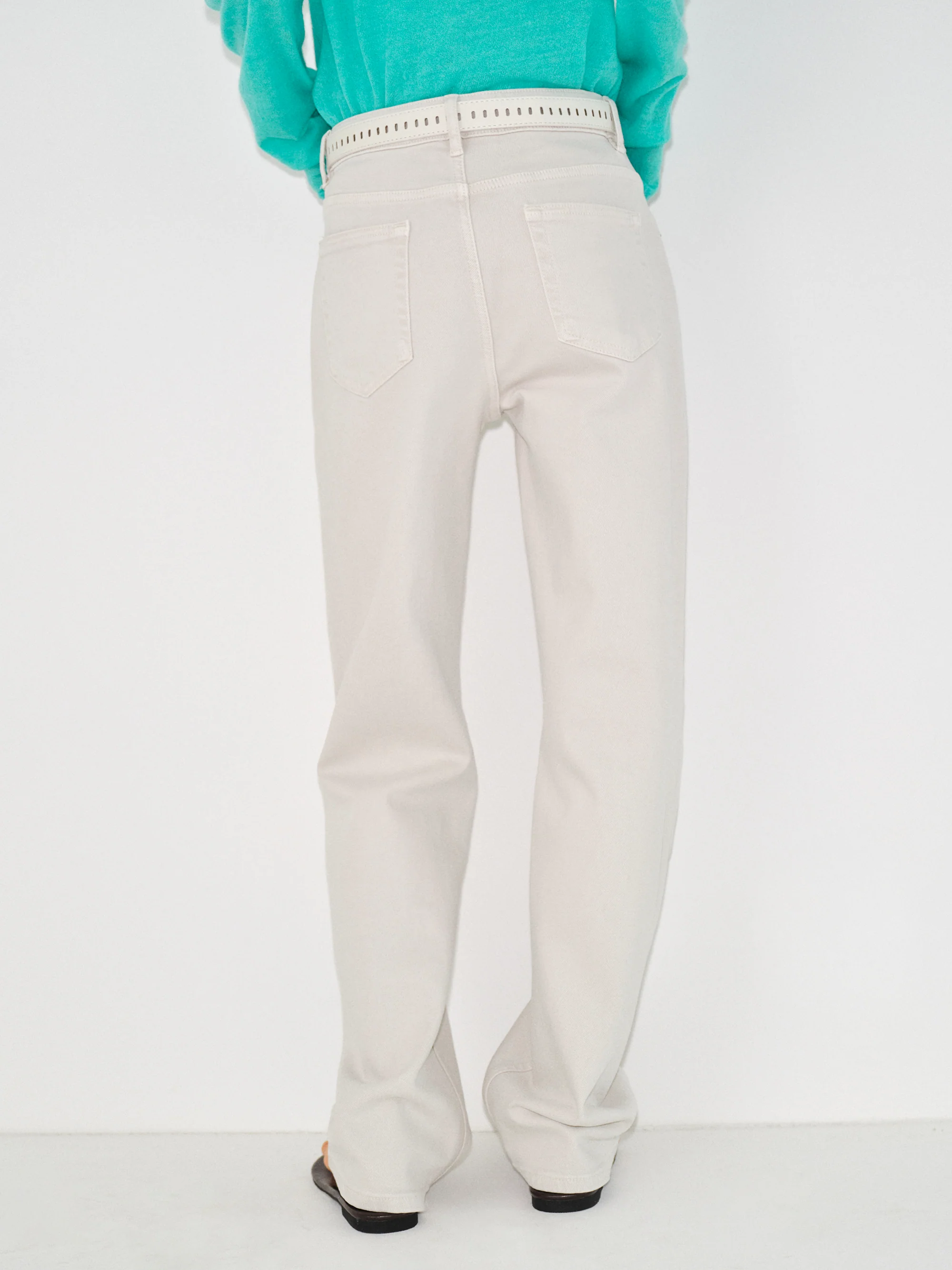Belted Straight-Leg Jeans, Faded Grey - Image 5
