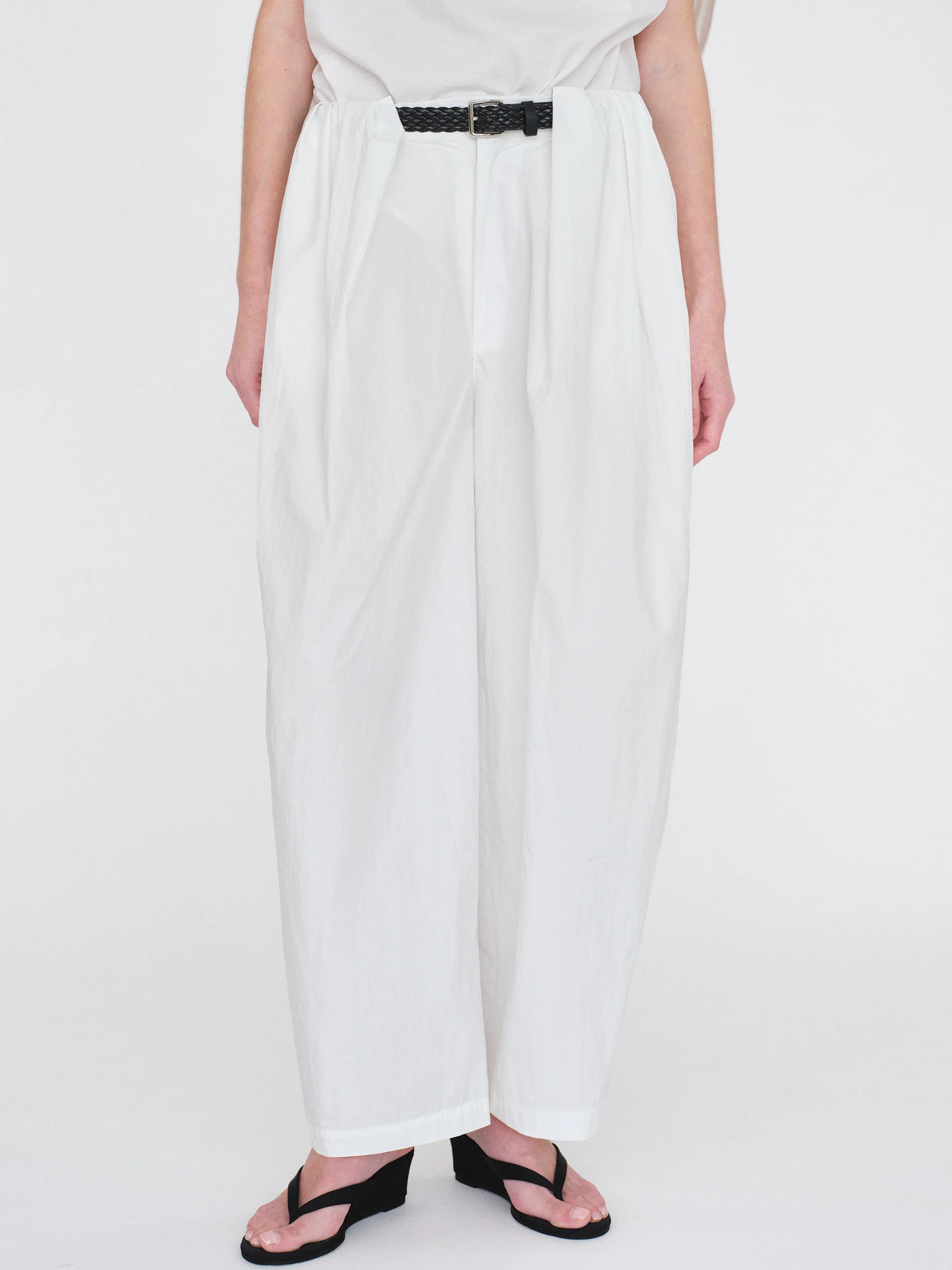 Belted Volume Pants, White