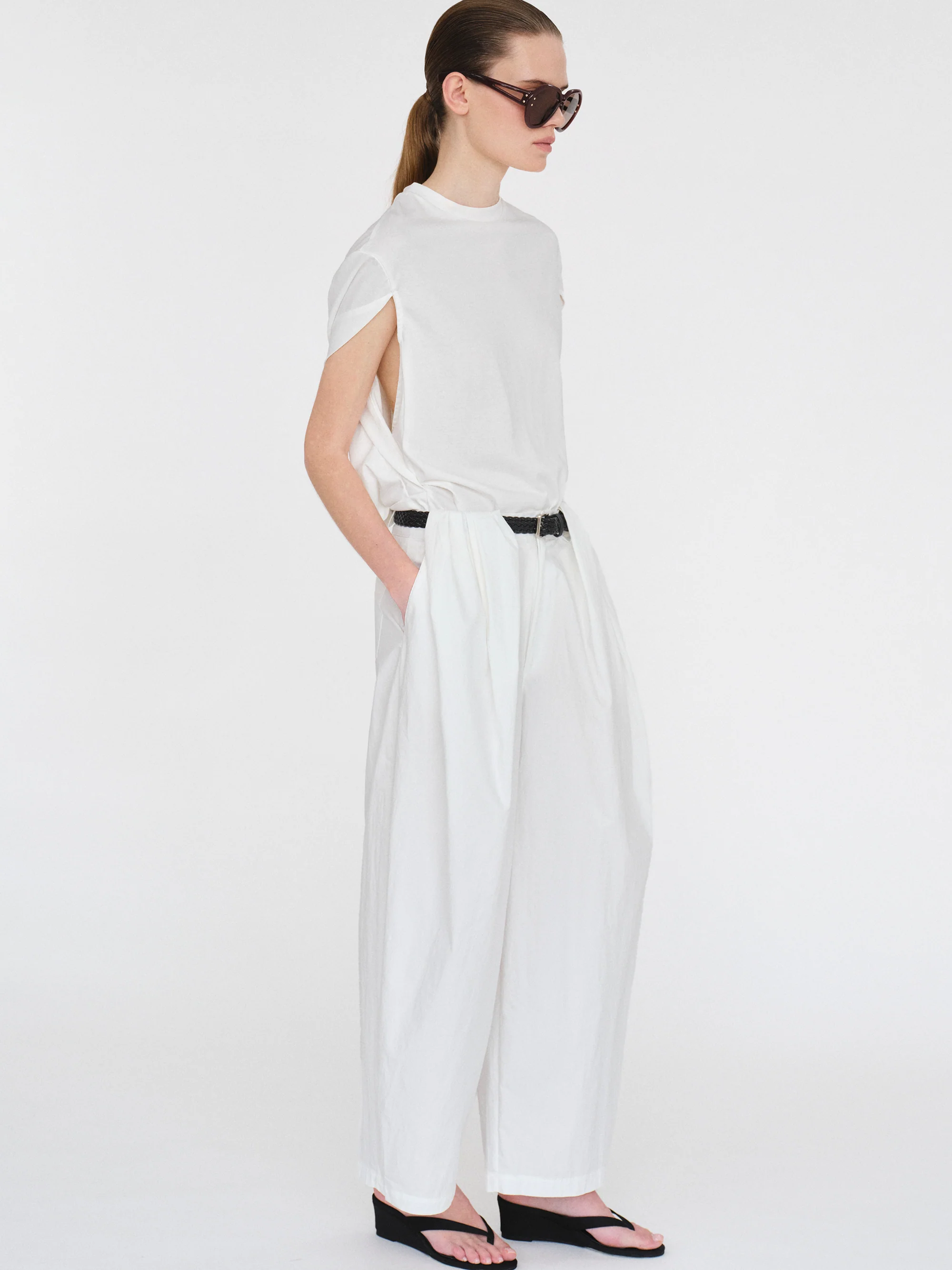 Belted Volume Pants, White - Image 3