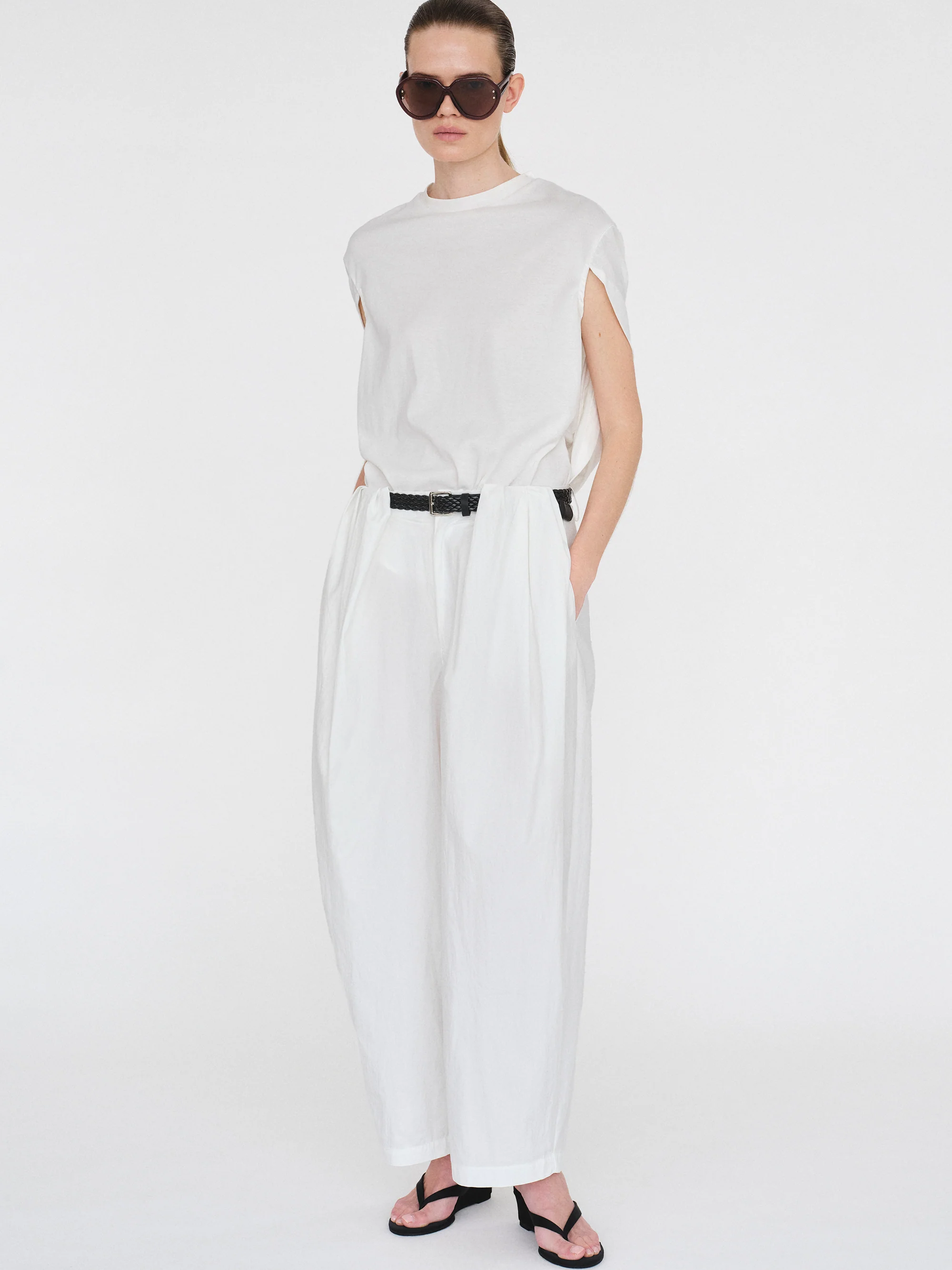 Belted Volume Pants, White - Image 4
