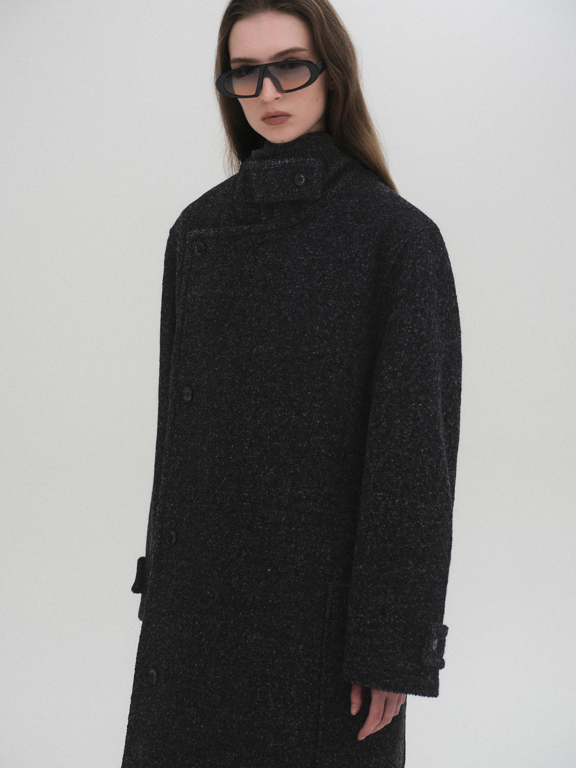 Belted Wool Trench Coat, Charcoal - Image 2