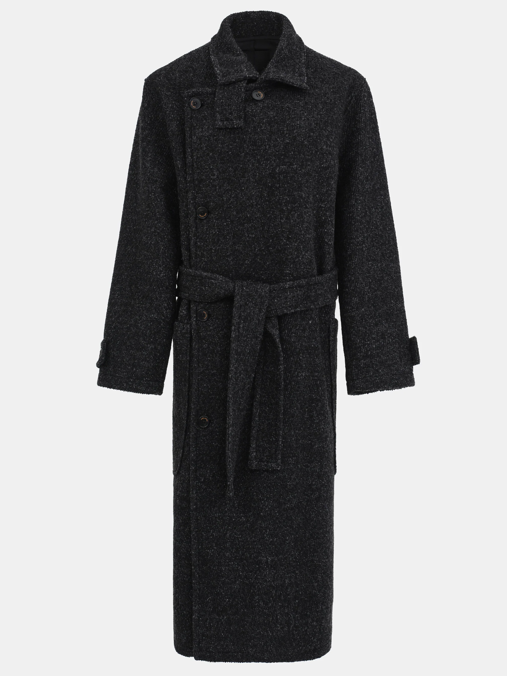 Belted Wool Trench Coat, Charcoal - Image 6