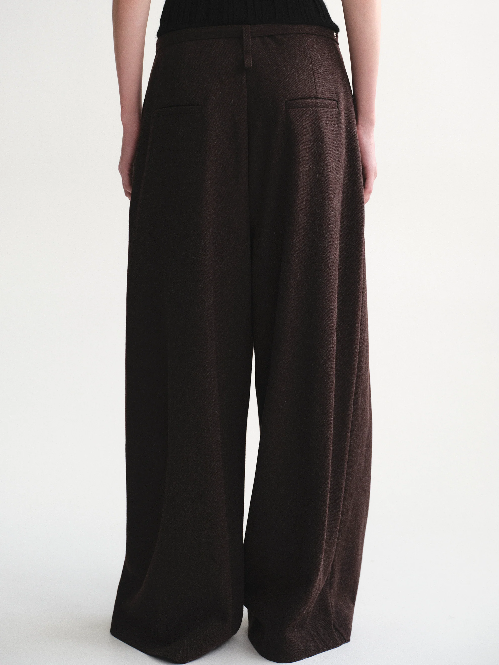 Belted Wool Trousers, Brown - Image 3