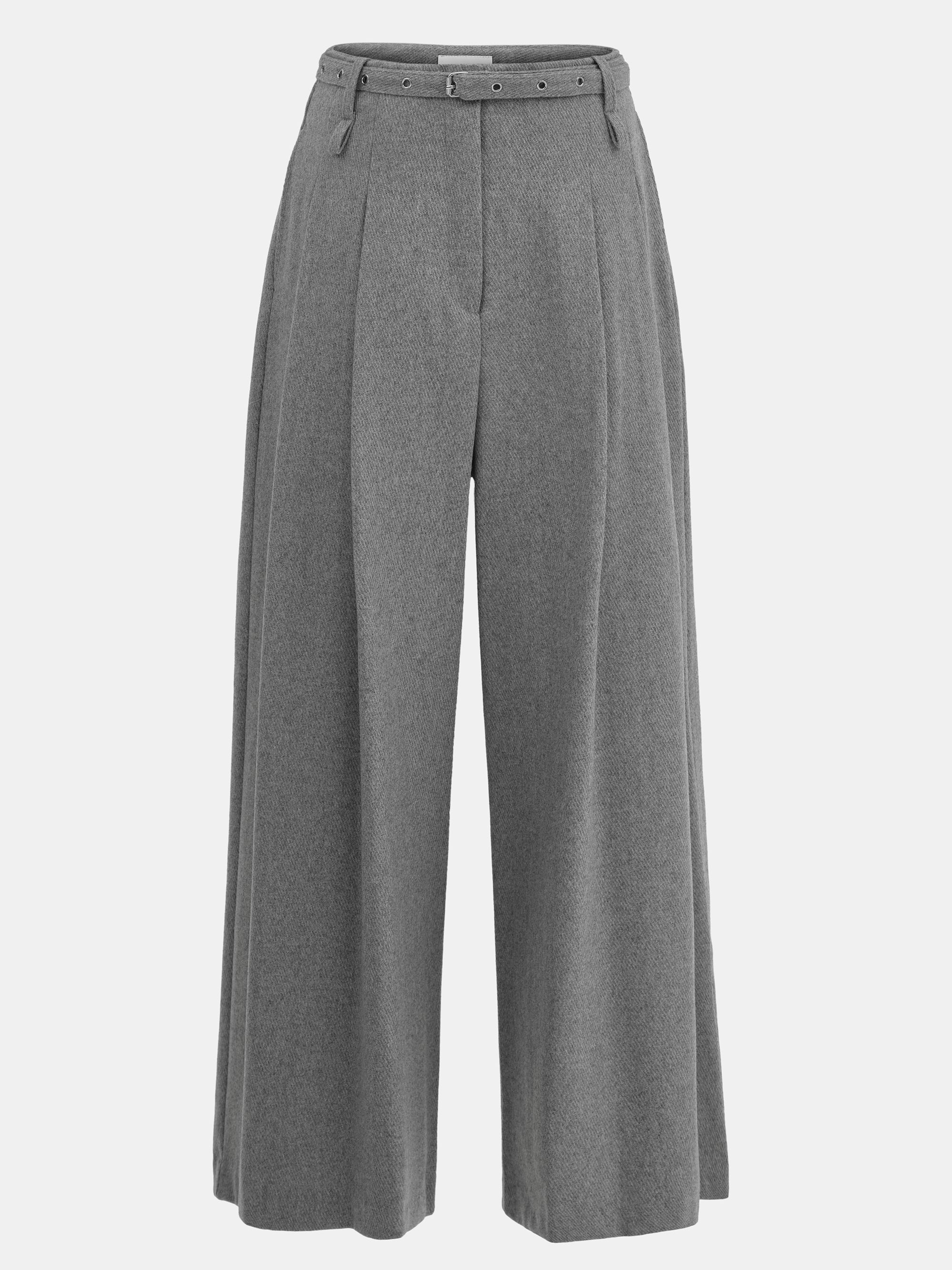 Belted Wool Trousers, Grey - Image 5