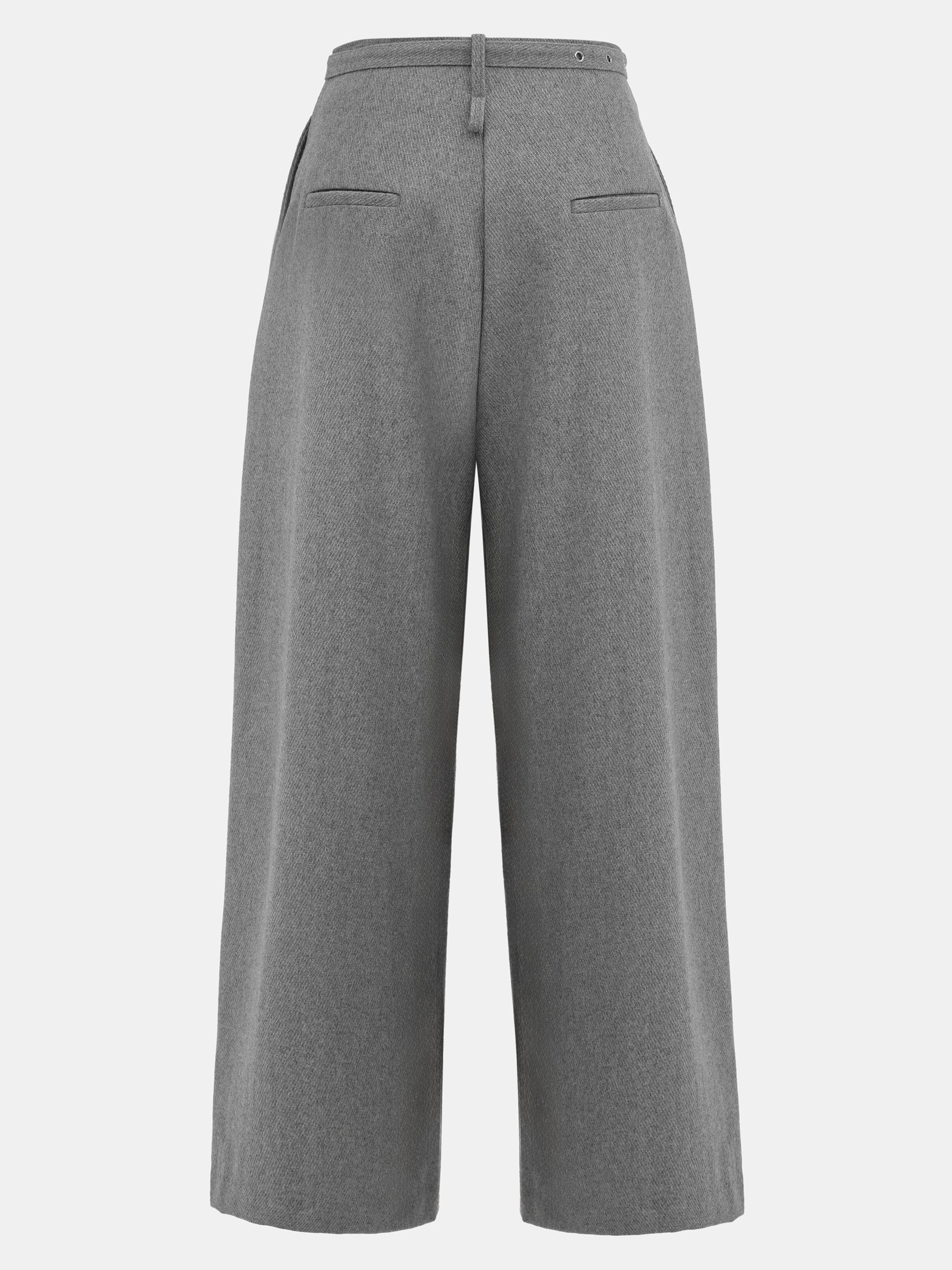 Belted Wool Trousers, Grey - Image 6