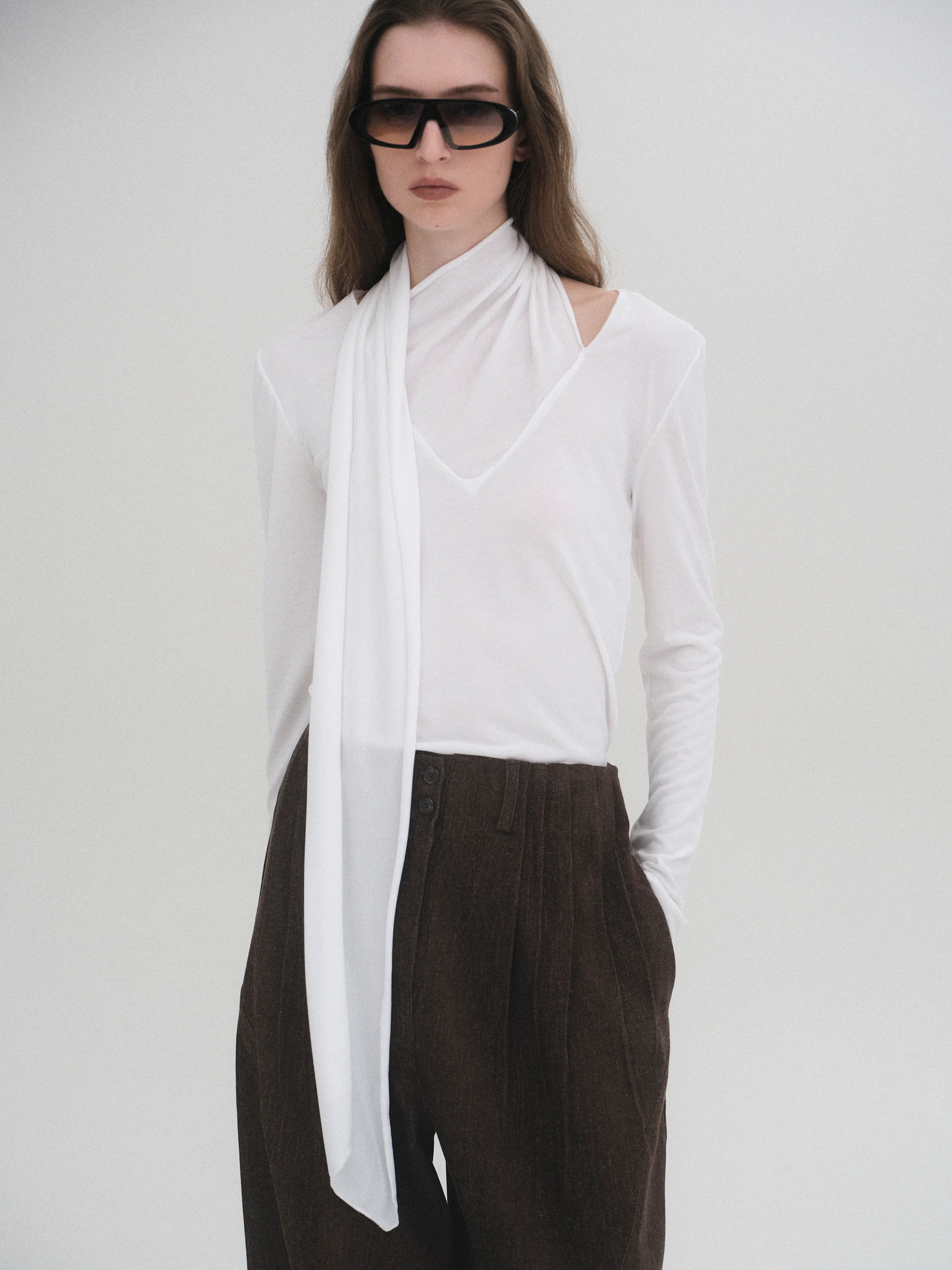 Bias Scarf Top, White